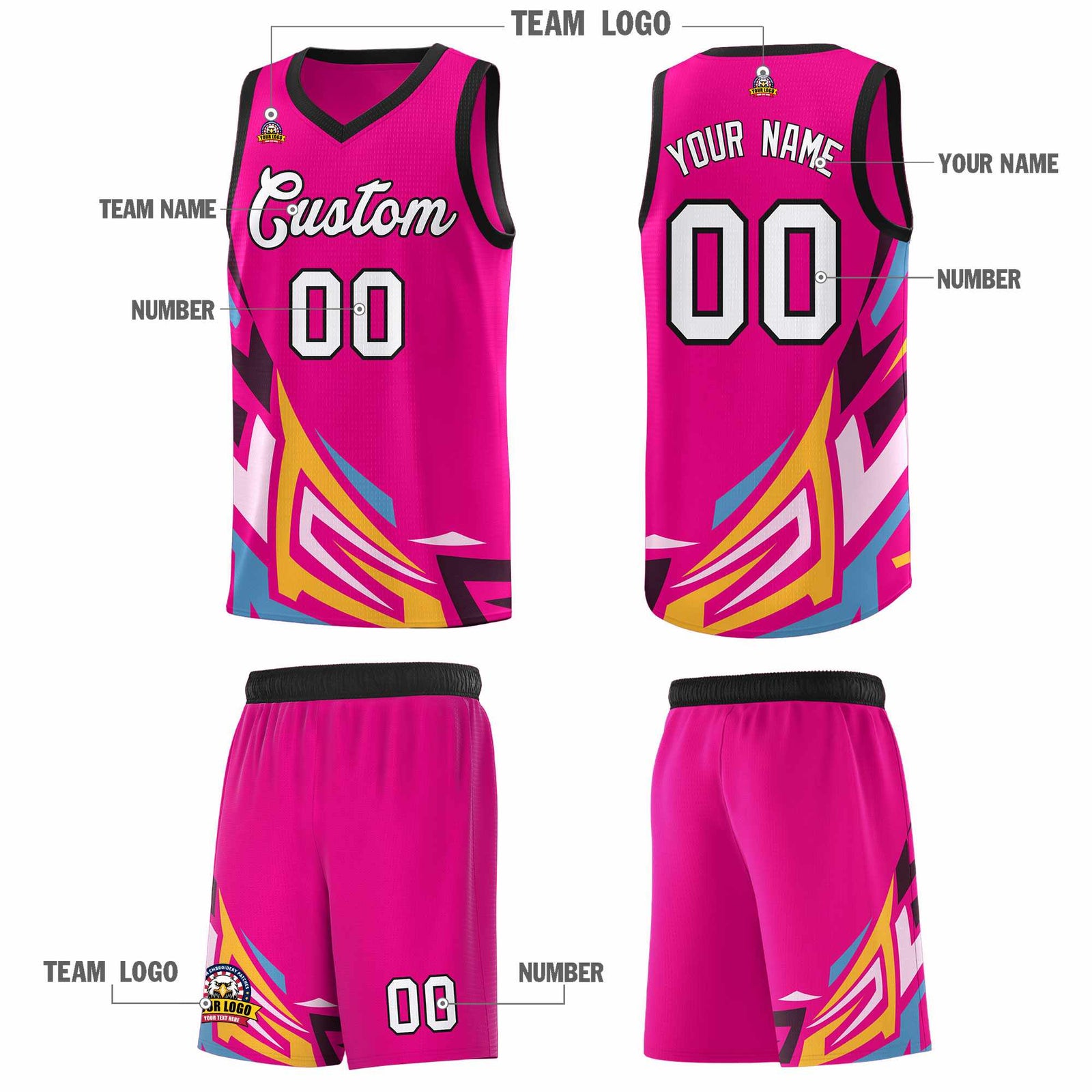Custom Pink Gradient Graffiti Pattern Sports Uniform Basketball Jersey