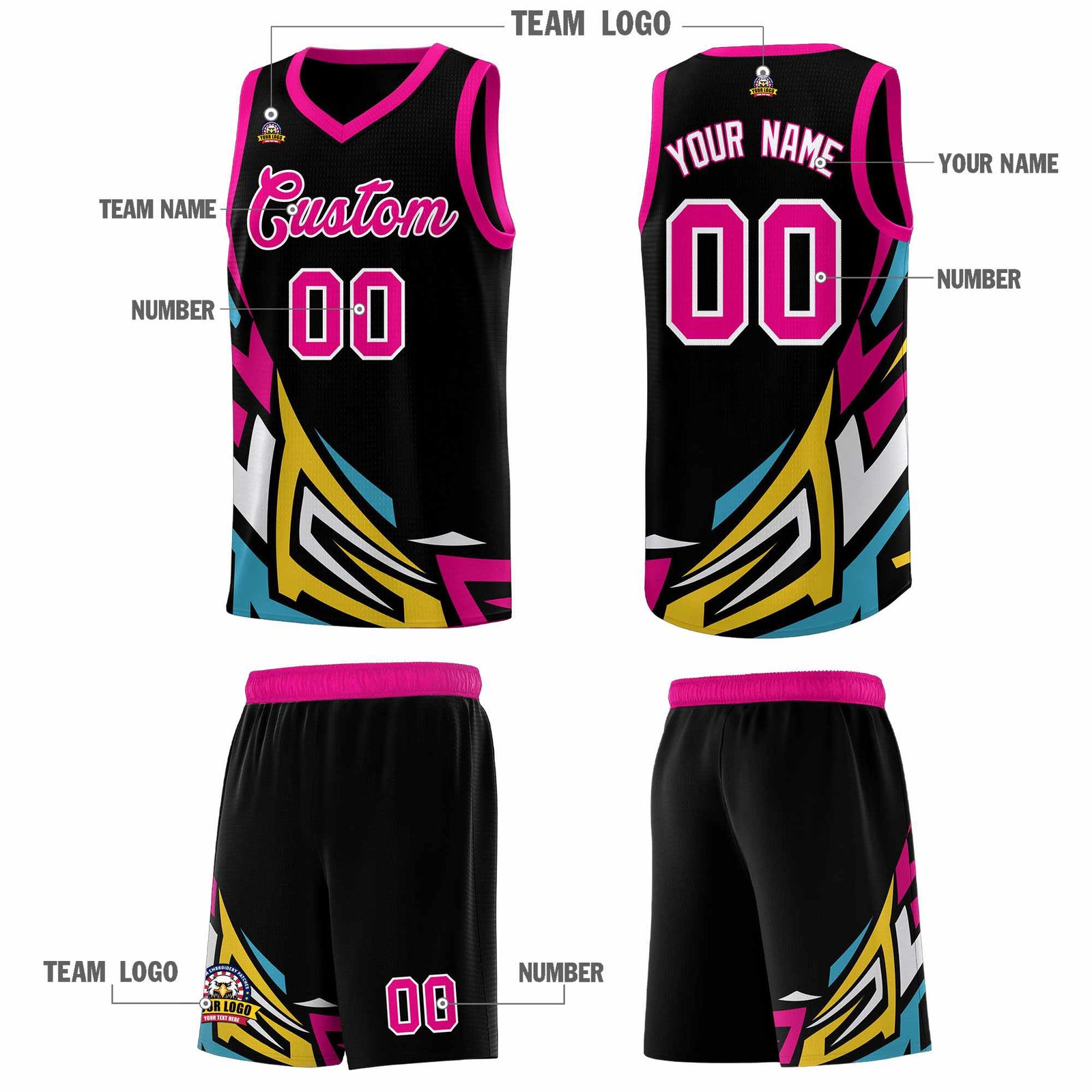 Custom Black Gradient Graffiti Pattern Sports Uniform Basketball Jersey