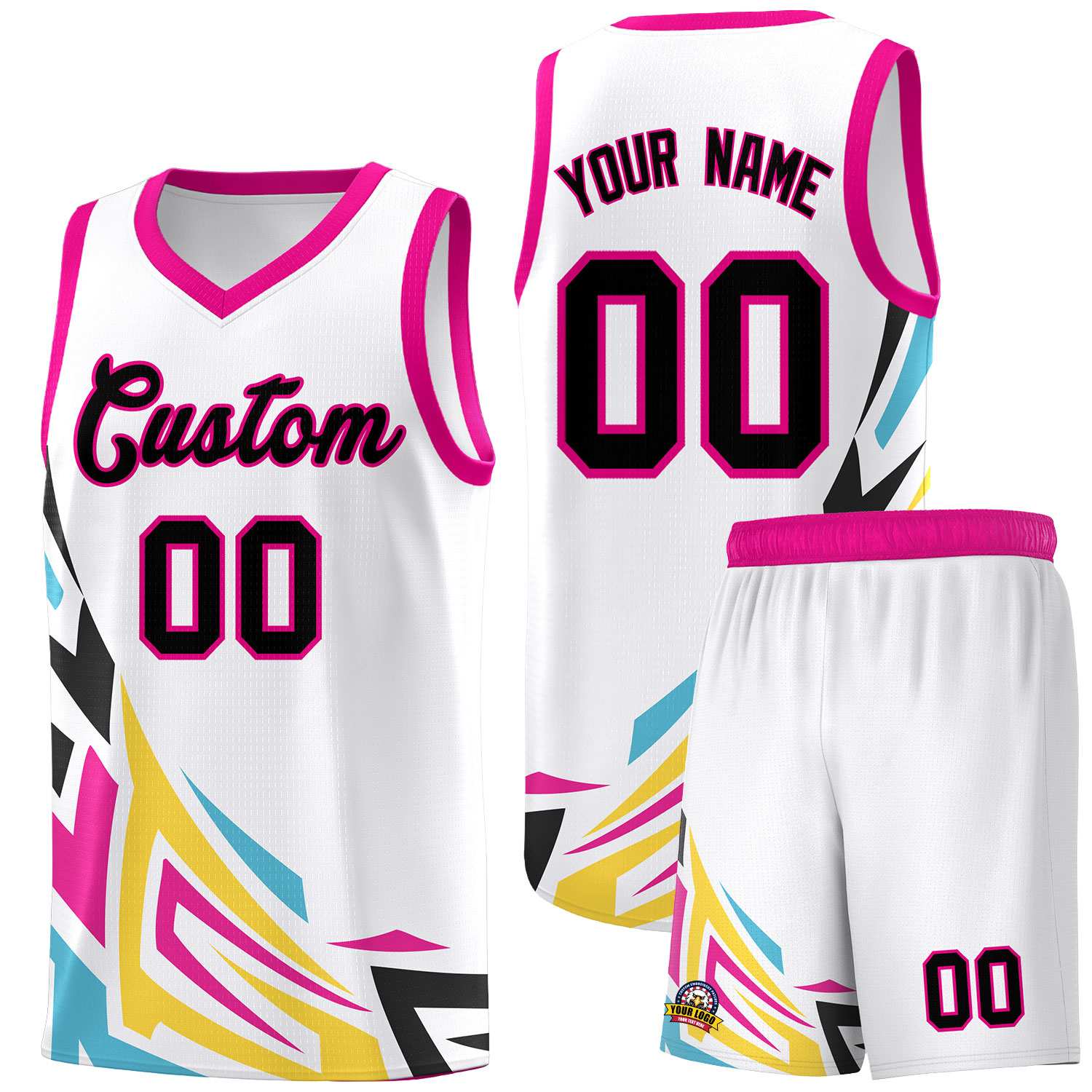 Custom White Gradient Graffiti Pattern Sports Uniform Basketball Jersey