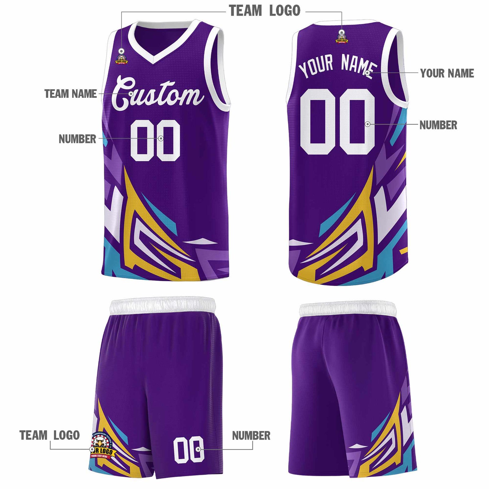 Custom Purple Gradient Graffiti Pattern Sports Uniform Basketball Jersey