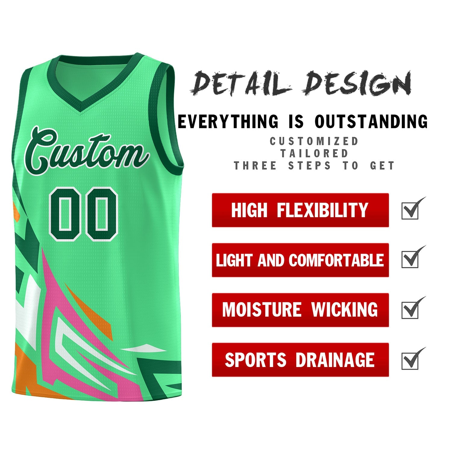 Custom Green Gradient Graffiti Pattern Sports Uniform Basketball Jersey