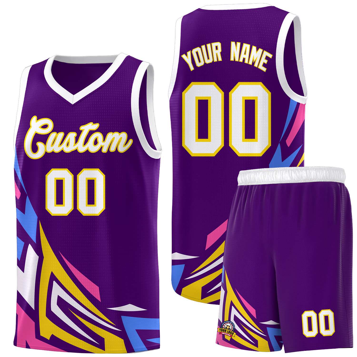 Custom Purple Gradient Graffiti Pattern Sports Uniform Basketball Jersey