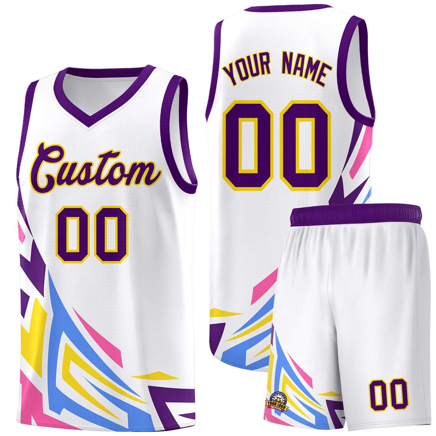 Custom White Gradient Graffiti Pattern Sports Uniform Basketball Jersey
