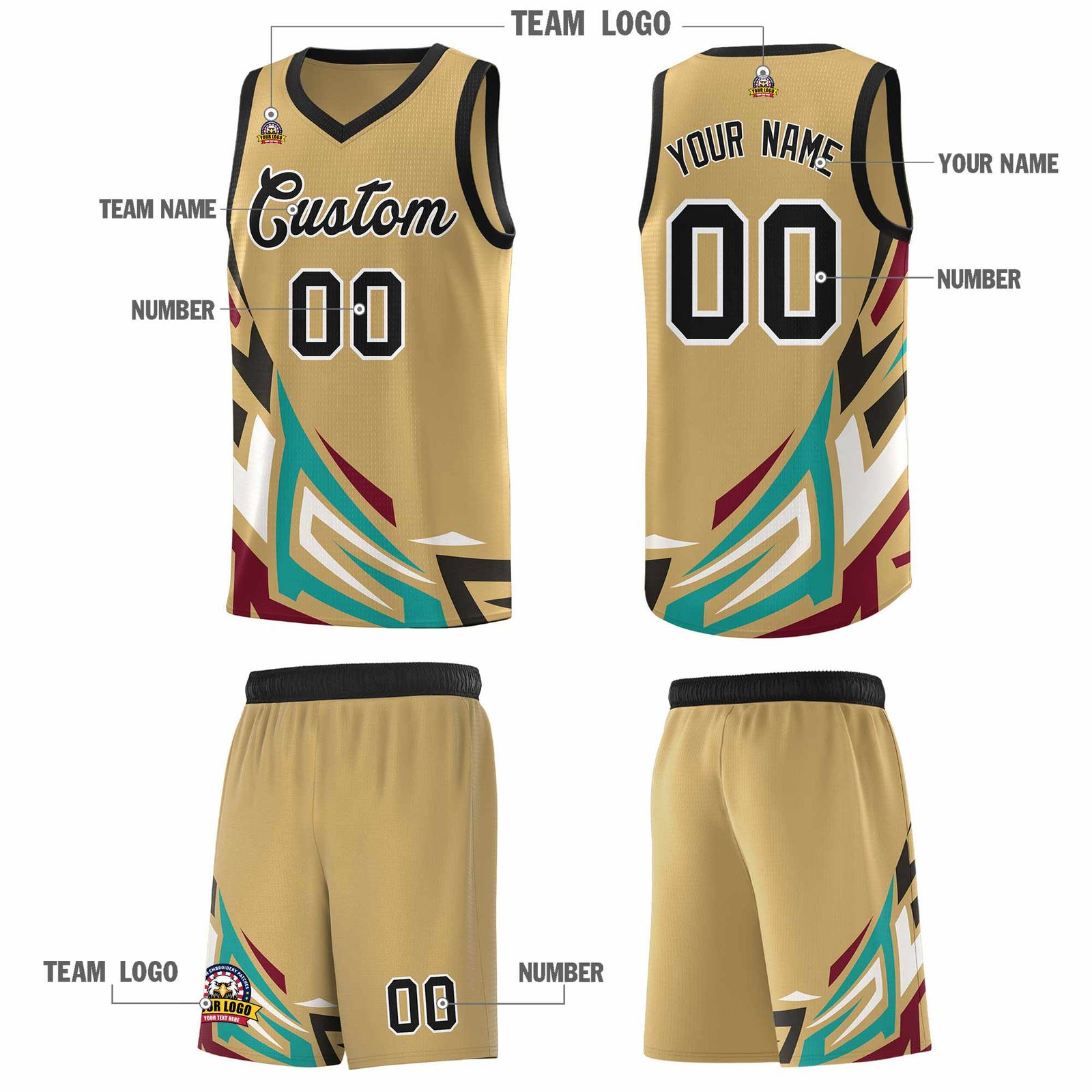 Custom Old Gold Gradient Graffiti Pattern Sports Uniform Basketball Jersey