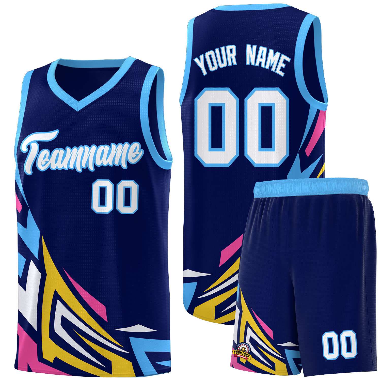 Custom Navy Gradient Graffiti Pattern Sports Uniform Basketball Jersey