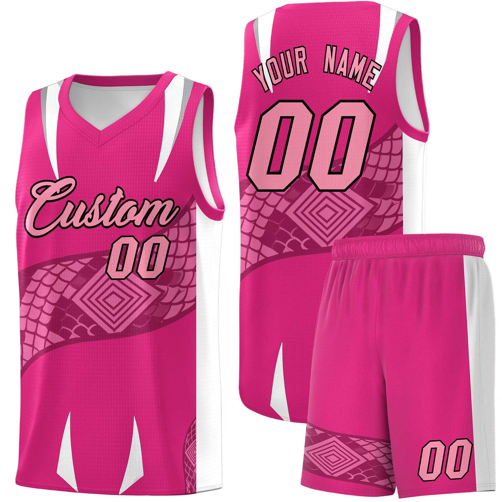 Custom Rose Red White Snake Scale Venomous Fang Breathable Graffiti Pattern Basketball Suit Jersey