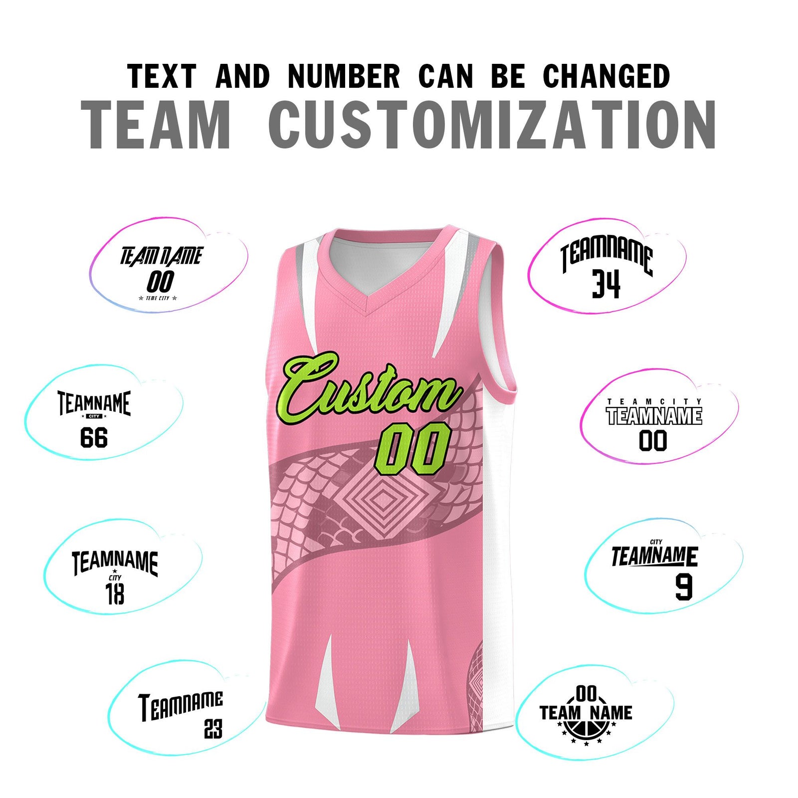 Custom Light Pink White Snake Scale Venomous Fang Drapable Graffiti Pattern Basketball Suit Jersey