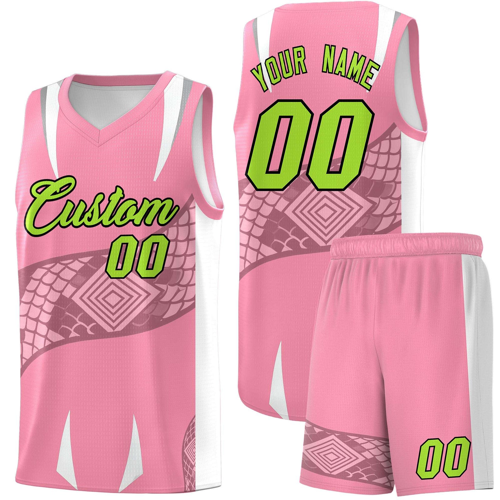 Custom Light Pink White Snake Scale Venomous Fang Drapable Graffiti Pattern Basketball Suit Jersey