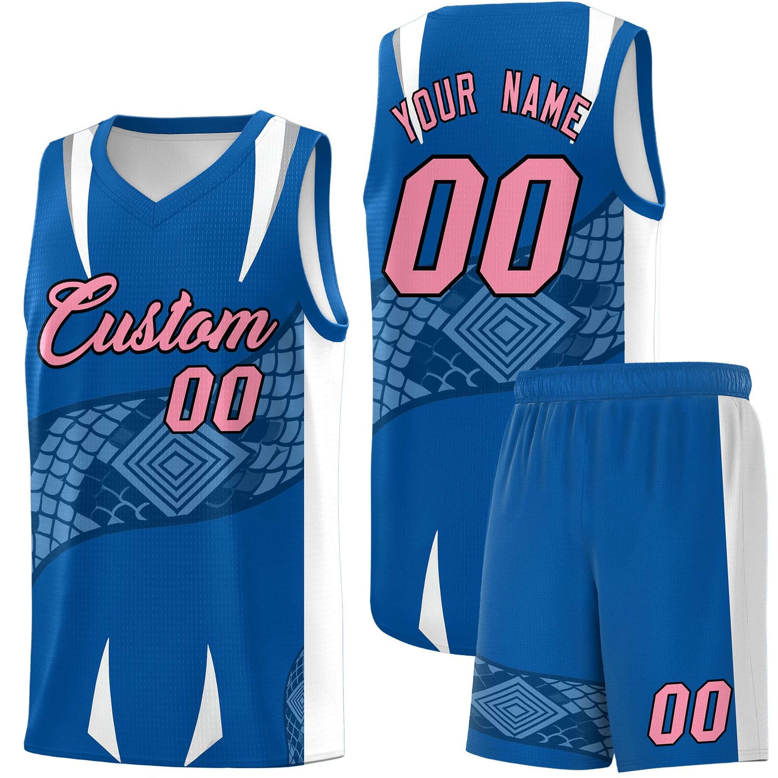 Custom Royal White Snake Scale Venomous Fang Lightweight Graffiti Pattern Basketball Suit Jersey