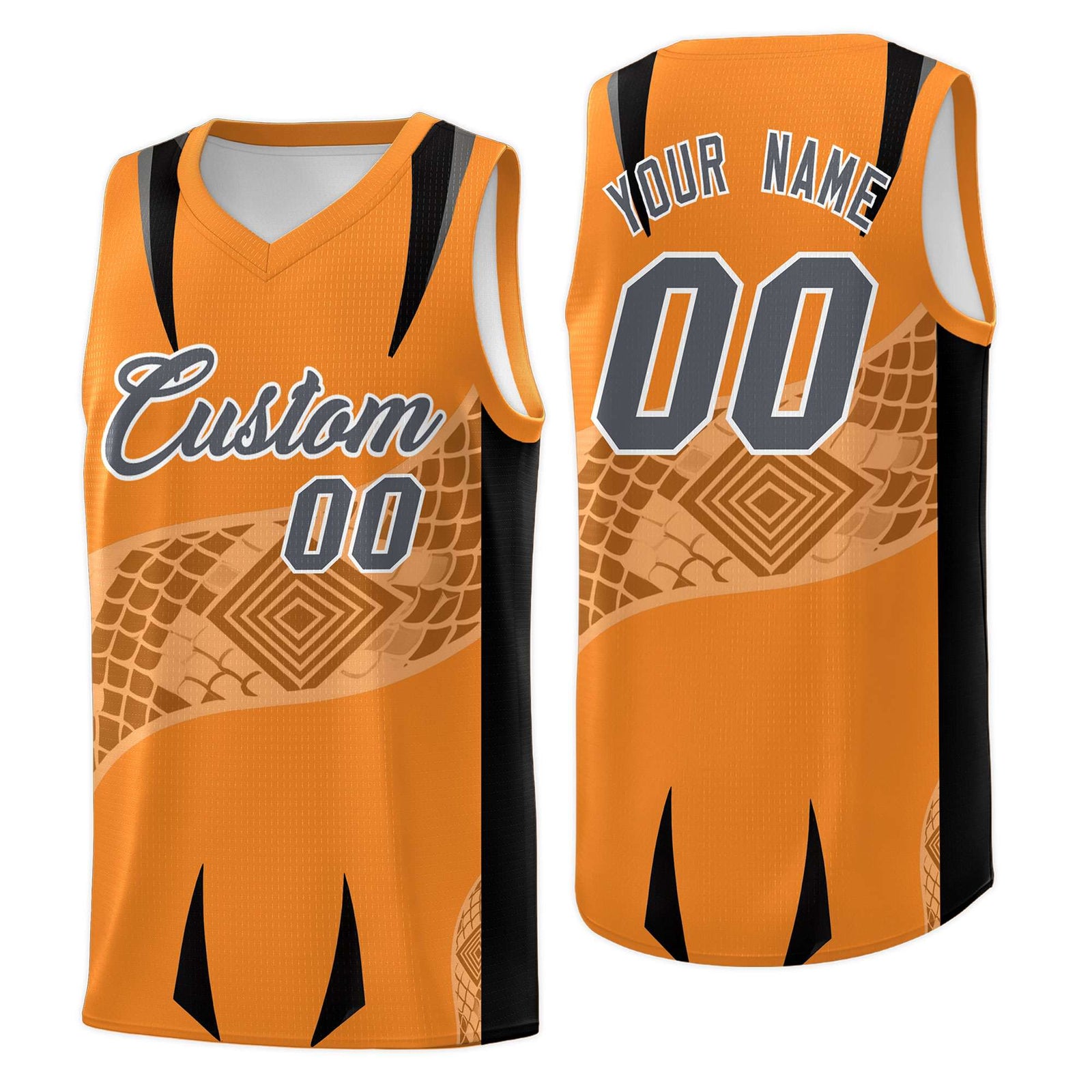 Custom Orange Black Snake Scale Venomous Fang for Clubs Graffiti Pattern Basketball Suit Jersey