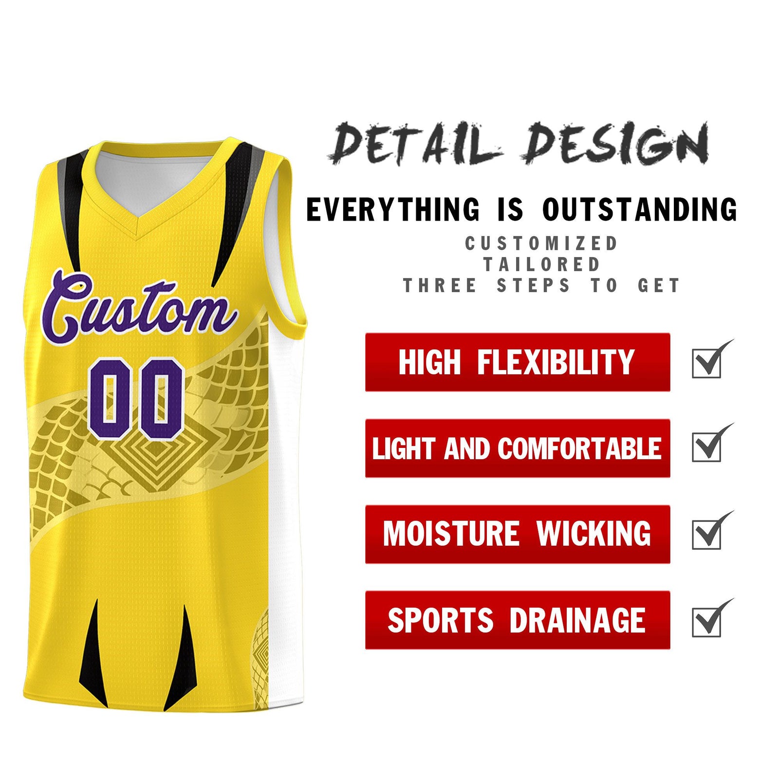 Custom Gold White Snake Scale Venomous Fang for Leagues Graffiti Pattern Basketball Suit Jersey