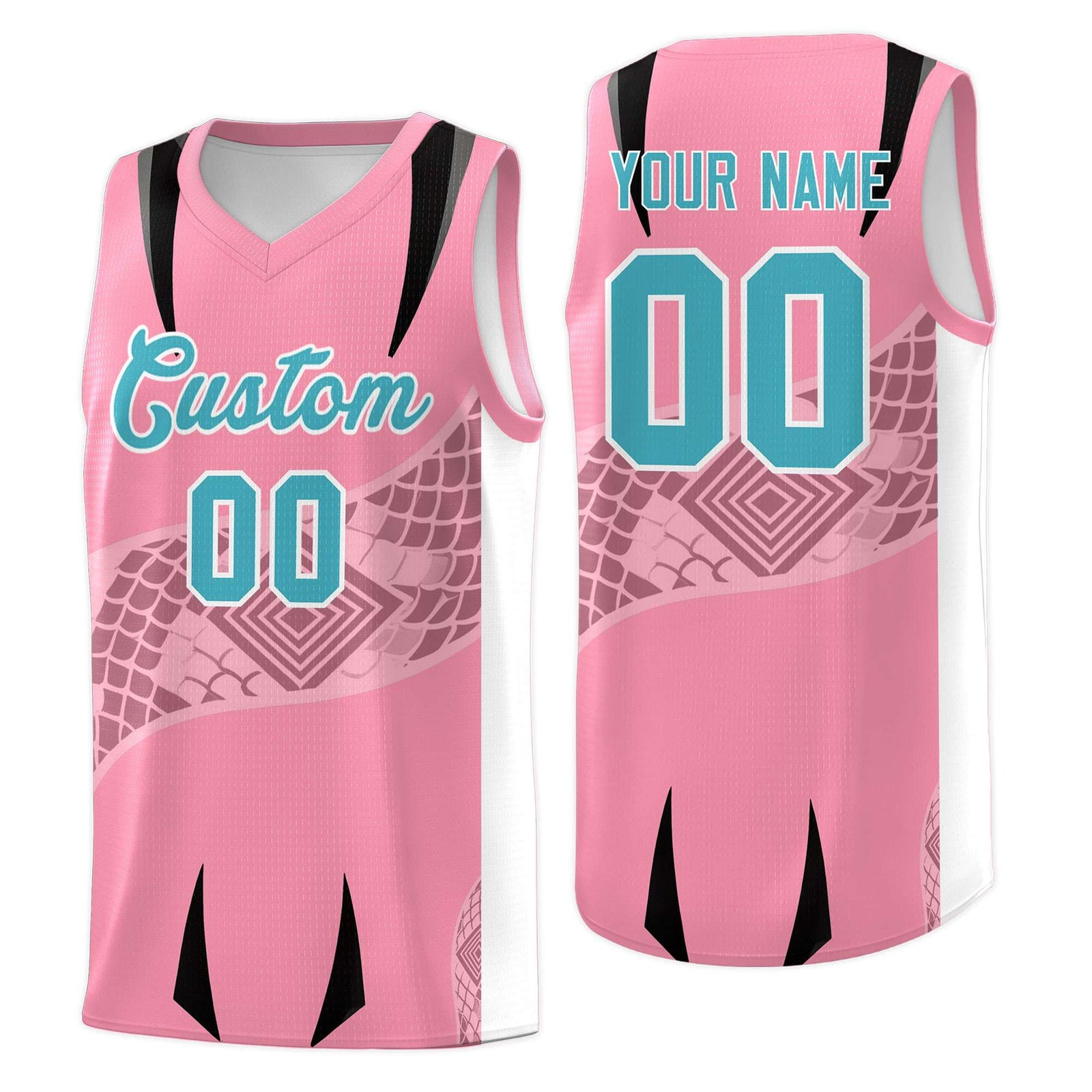 Custom Light Pink White Snake Scale Venomous Fang for Leagues Graffiti Pattern Basketball Suit Jersey