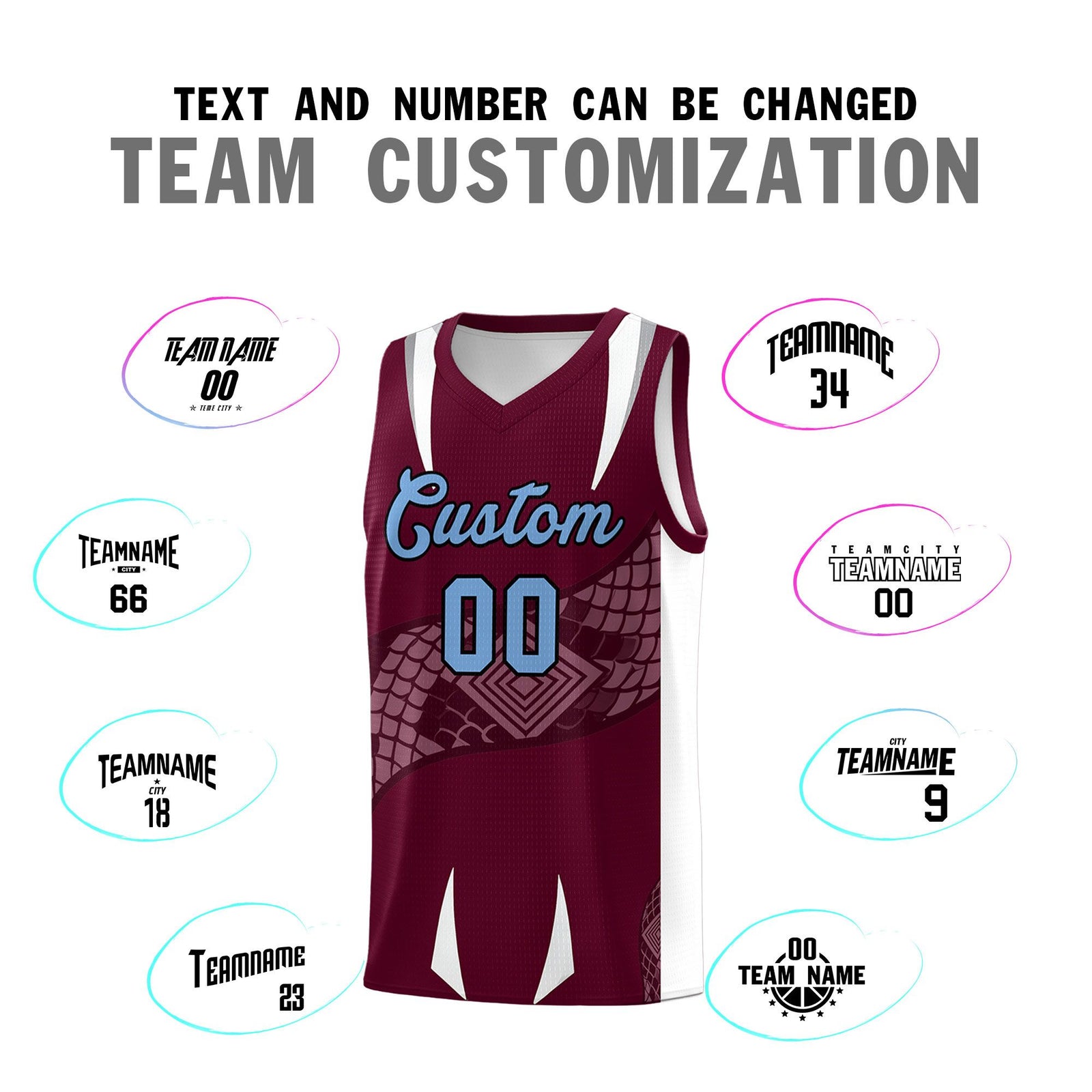 Custom Burgundy White Snake Scale Venomous Fang Lightweight Graffiti Pattern Basketball Suit Jersey