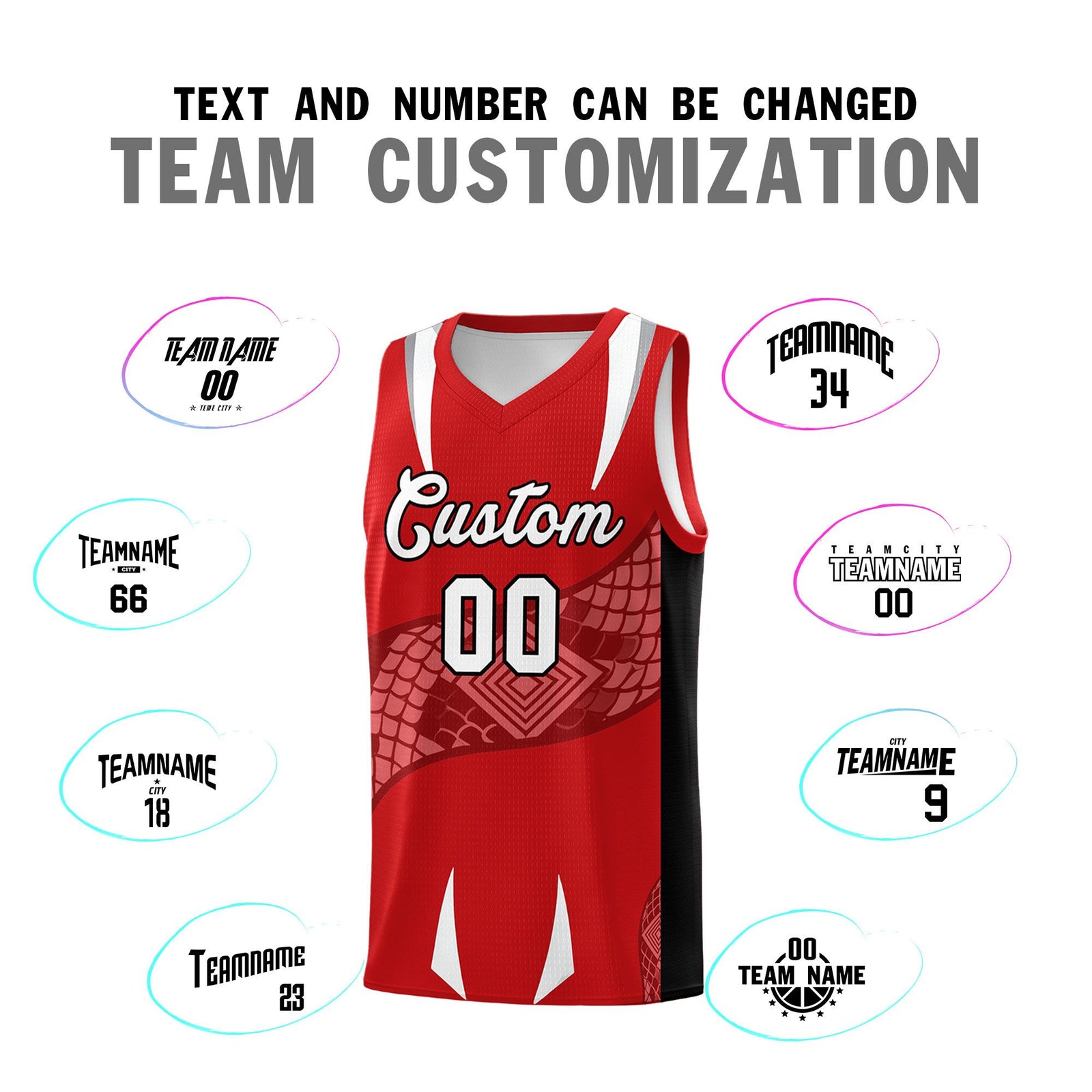 Custom Red Black Snake Scale Venomous Fang Drapable Graffiti Pattern Basketball Suit Jersey