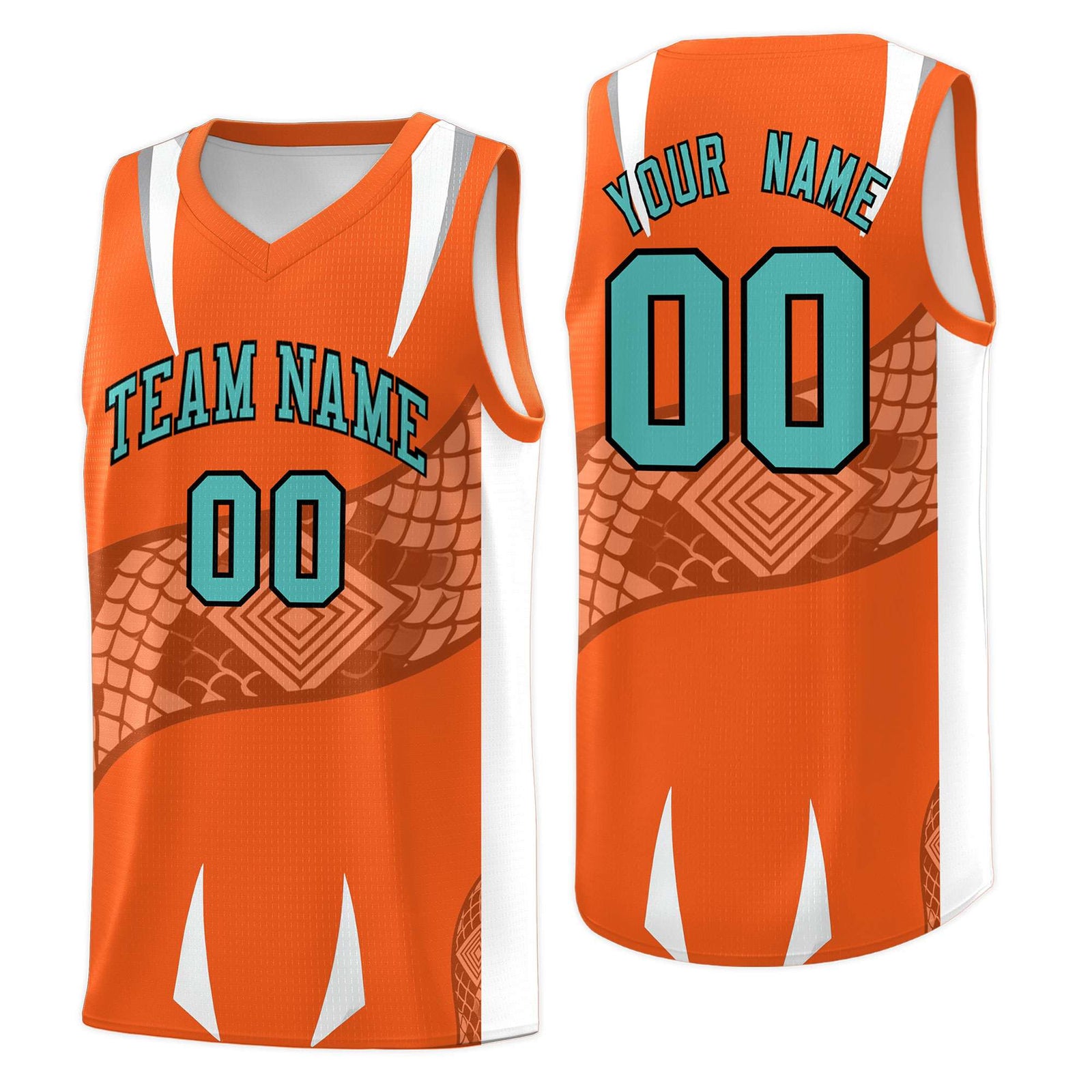 Custom Orange White Snake Scale Venomous Fang Lightweight Graffiti Pattern Basketball Suit Jersey
