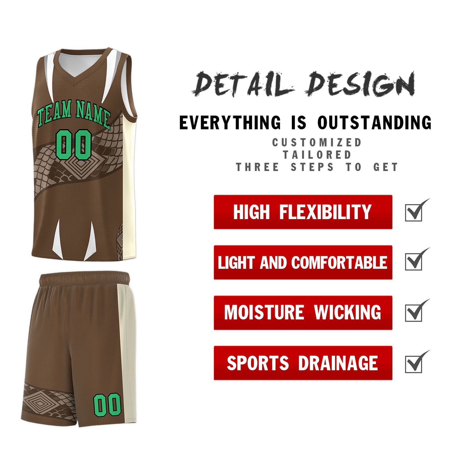 Custom Light Brown Light Khaki Snake Scale Venomous Fang Breathable Graffiti Pattern Basketball Suit Jersey