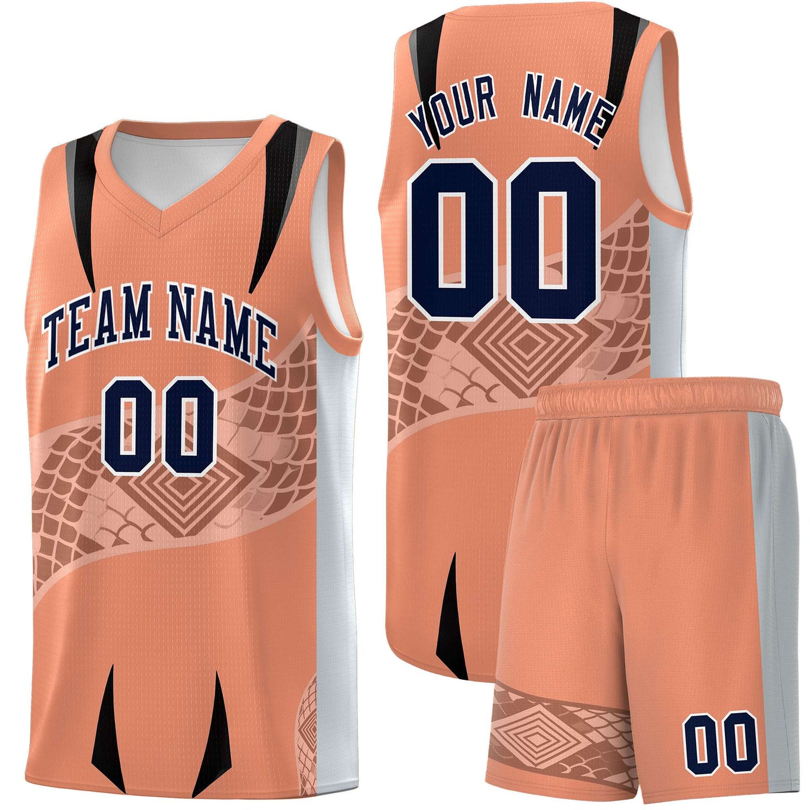 Custom Light Orange Silver Snake Scale Venomous Fang for Leagues Graffiti Pattern Basketball Suit Jersey