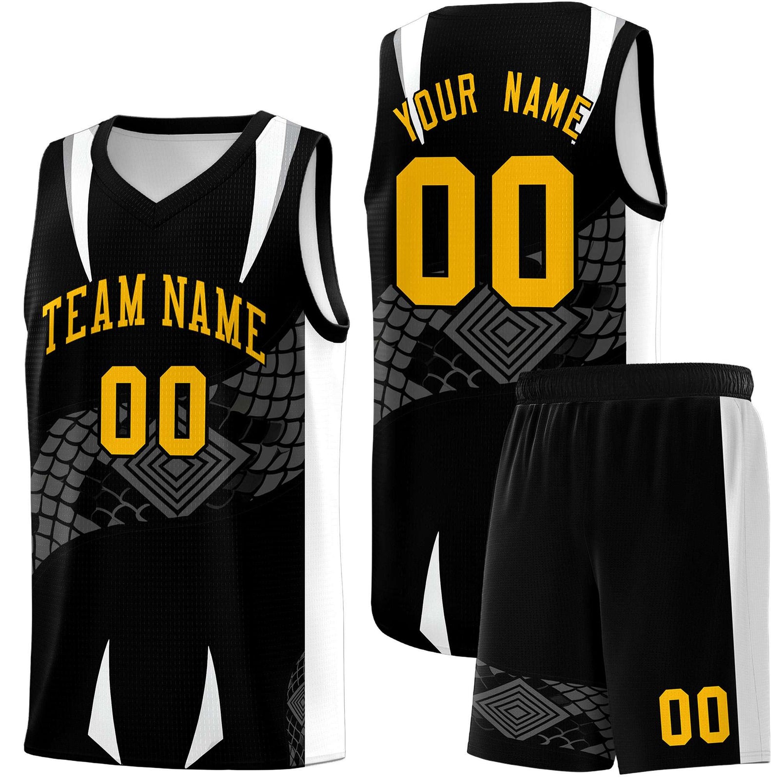 Custom Black White Snake Scale Venomous Fang Lightweight Graffiti Pattern Basketball Suit Jersey