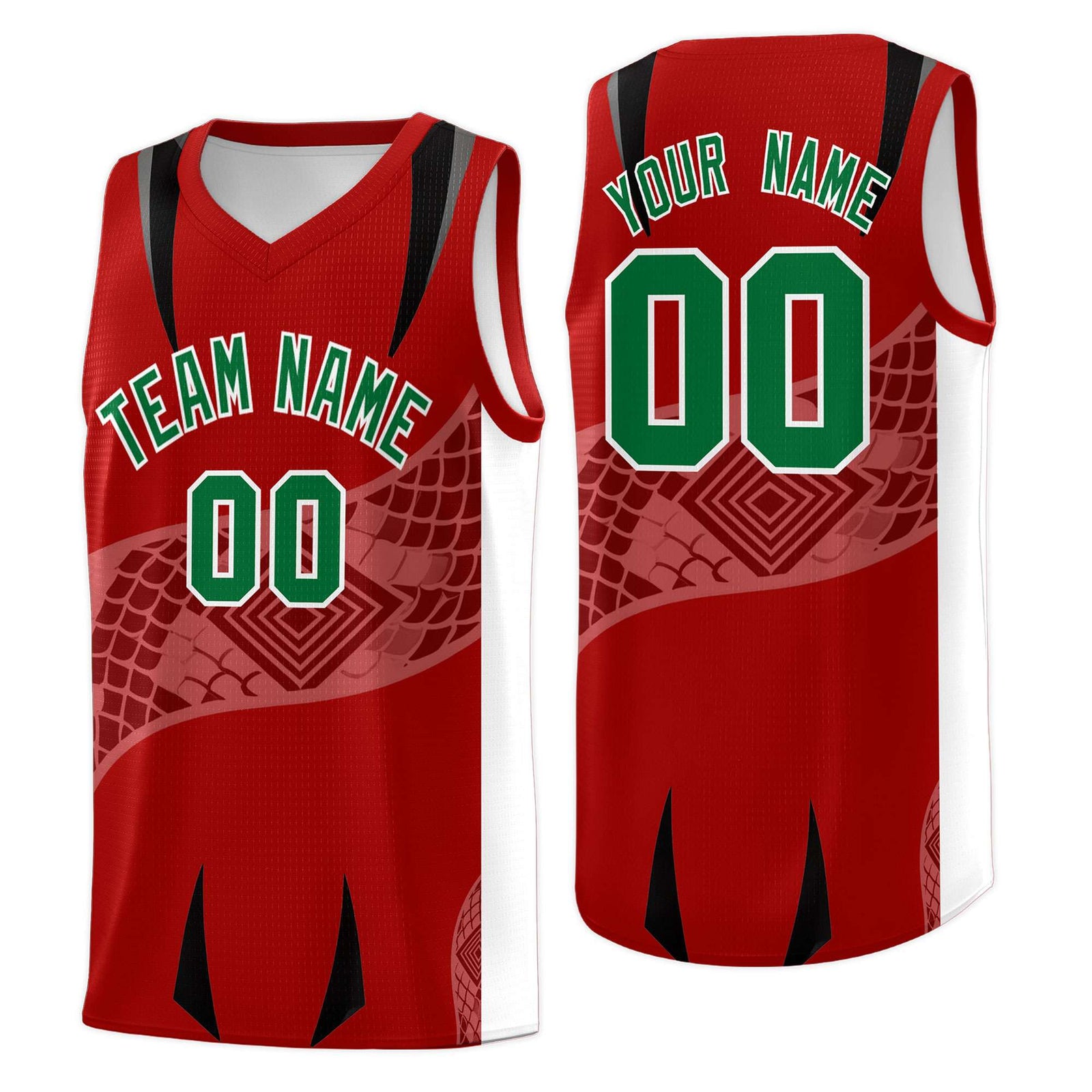 Custom Red White Snake Scale Venomous Fang for Clubs Graffiti Pattern Basketball Suit Jersey