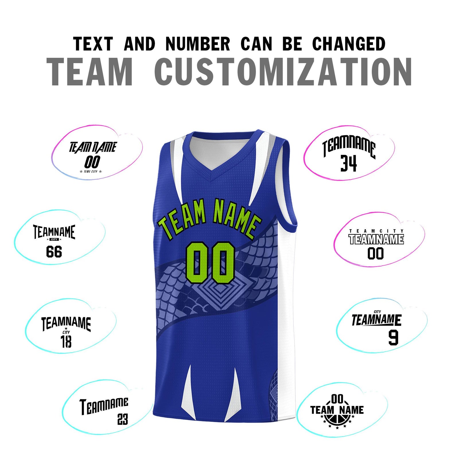 Custom Royal White Snake Scale Venomous Fang Drapable Graffiti Pattern Basketball Suit Jersey
