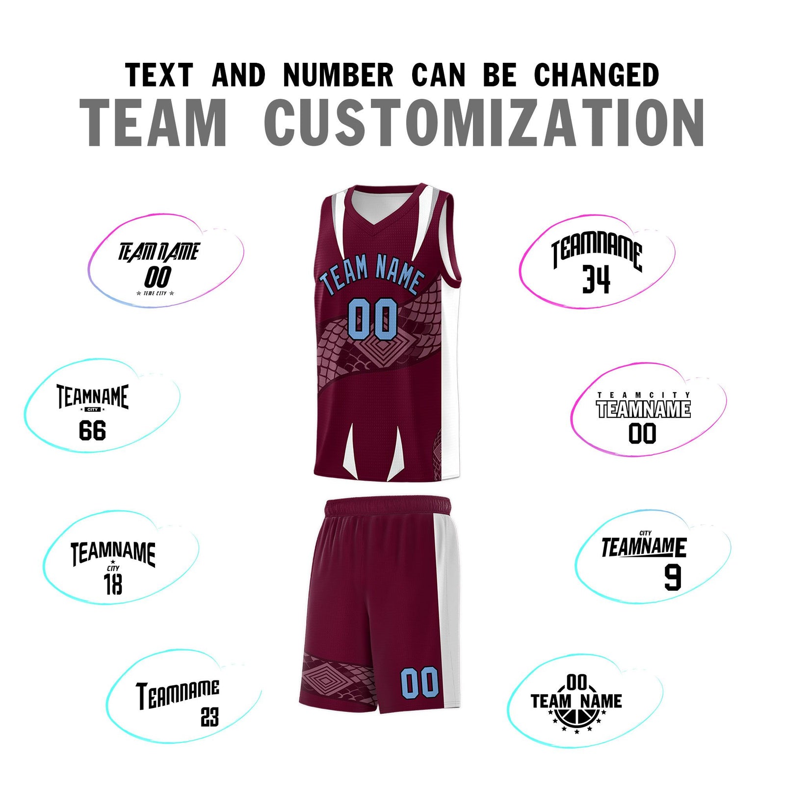 Custom Burgundy White Snake Scale Venomous Fang Lightweight Graffiti Pattern Basketball Suit Jersey