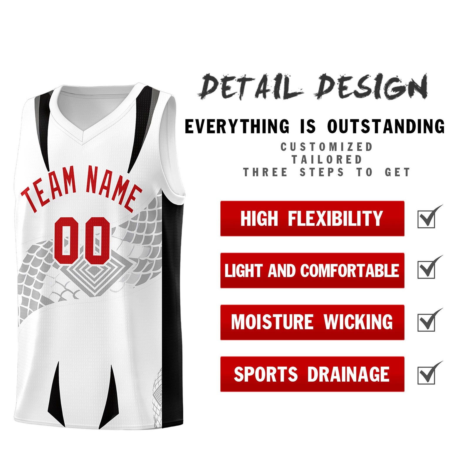Custom White Black Snake Scale Venomous Fang for Leagues Graffiti Pattern Basketball Suit Jersey