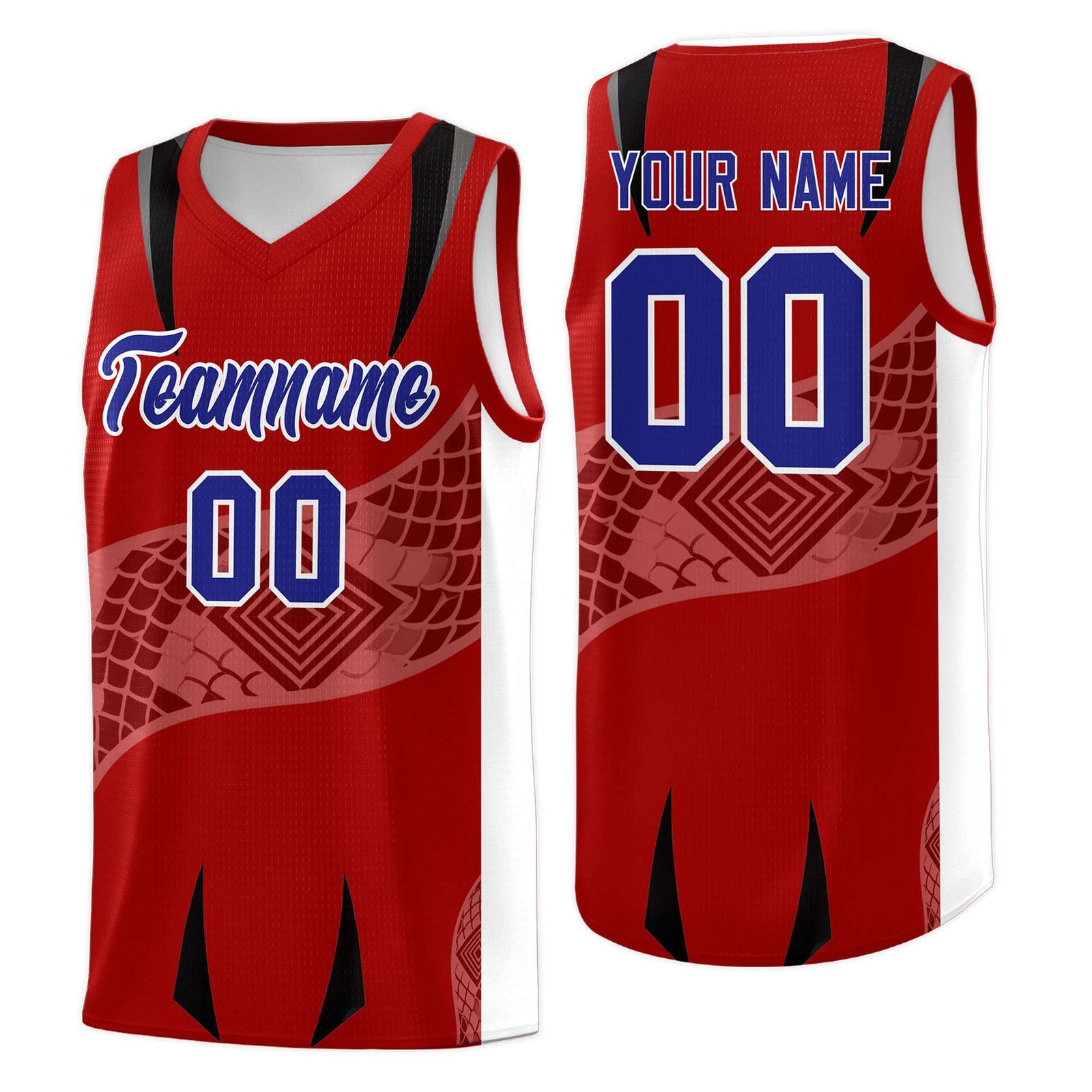 Custom Red White Snake Scale Venomous Fang for Leagues Graffiti Pattern Basketball Suit Jersey