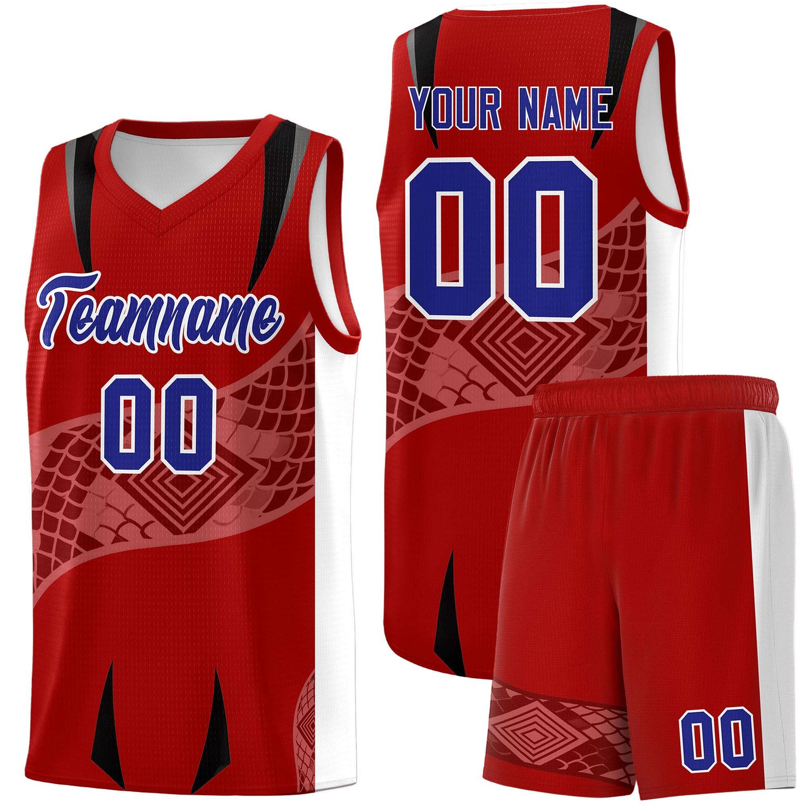 Custom Red White Snake Scale Venomous Fang for Leagues Graffiti Pattern Basketball Suit Jersey
