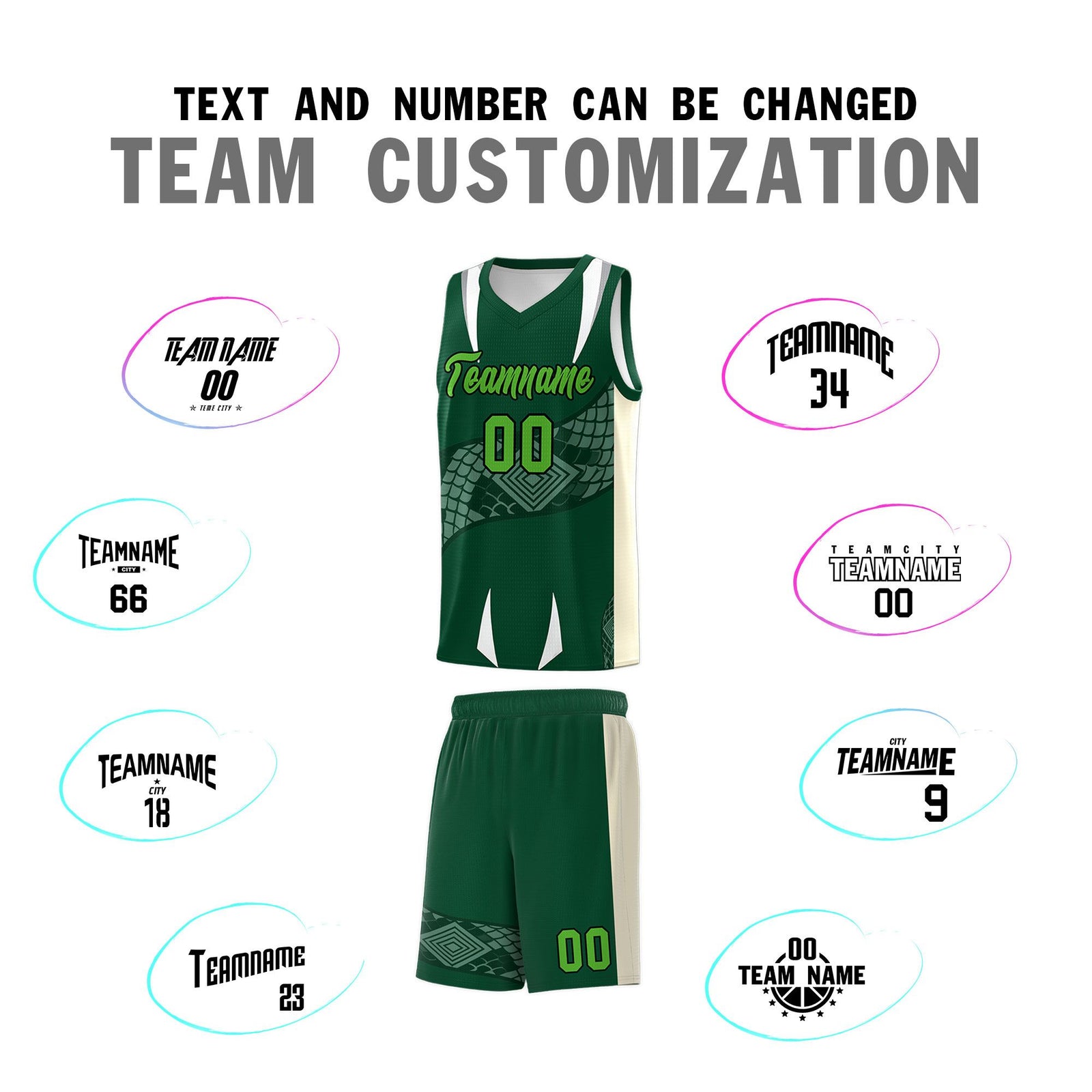 Custom Green Cream Snake Scale Venomous Fang Lightweight Graffiti Pattern Basketball Suit Jersey