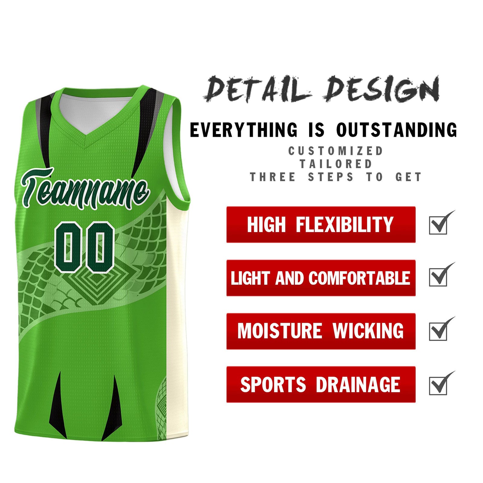 Custom Light Green Cream Snake Scale Venomous Fang for Team Graffiti Pattern Basketball Suit Jersey