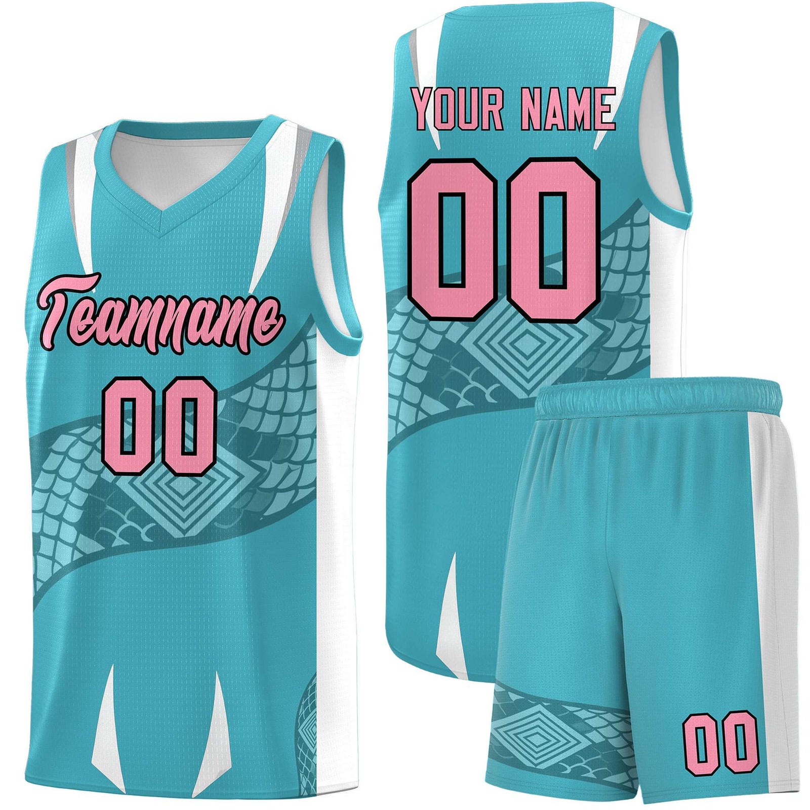 Custom Sky Blue White Snake Scale Venomous Fang Drapable Graffiti Pattern Basketball Suit Jersey