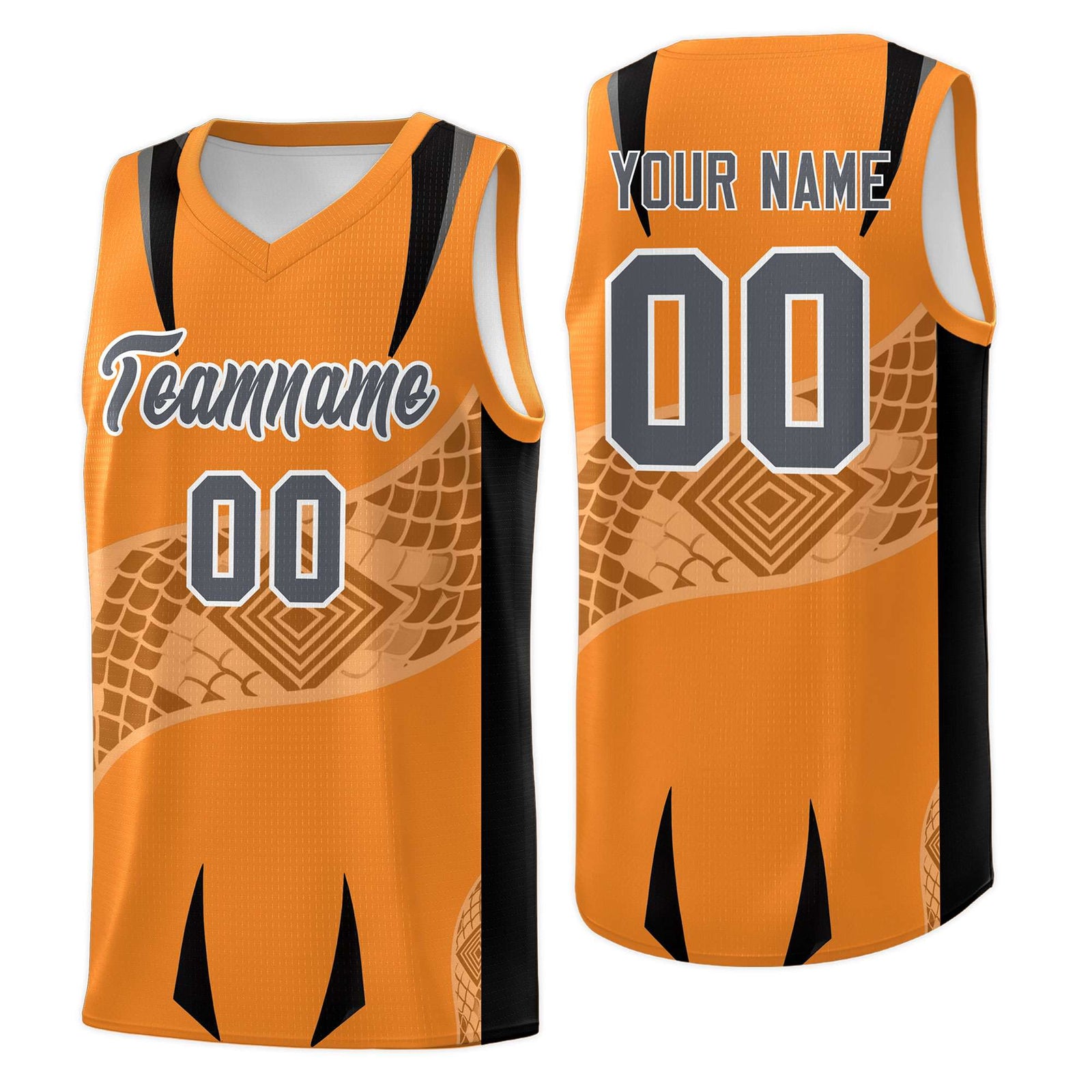 Custom Orange Black Snake Scale Venomous Fang for Clubs Graffiti Pattern Basketball Suit Jersey