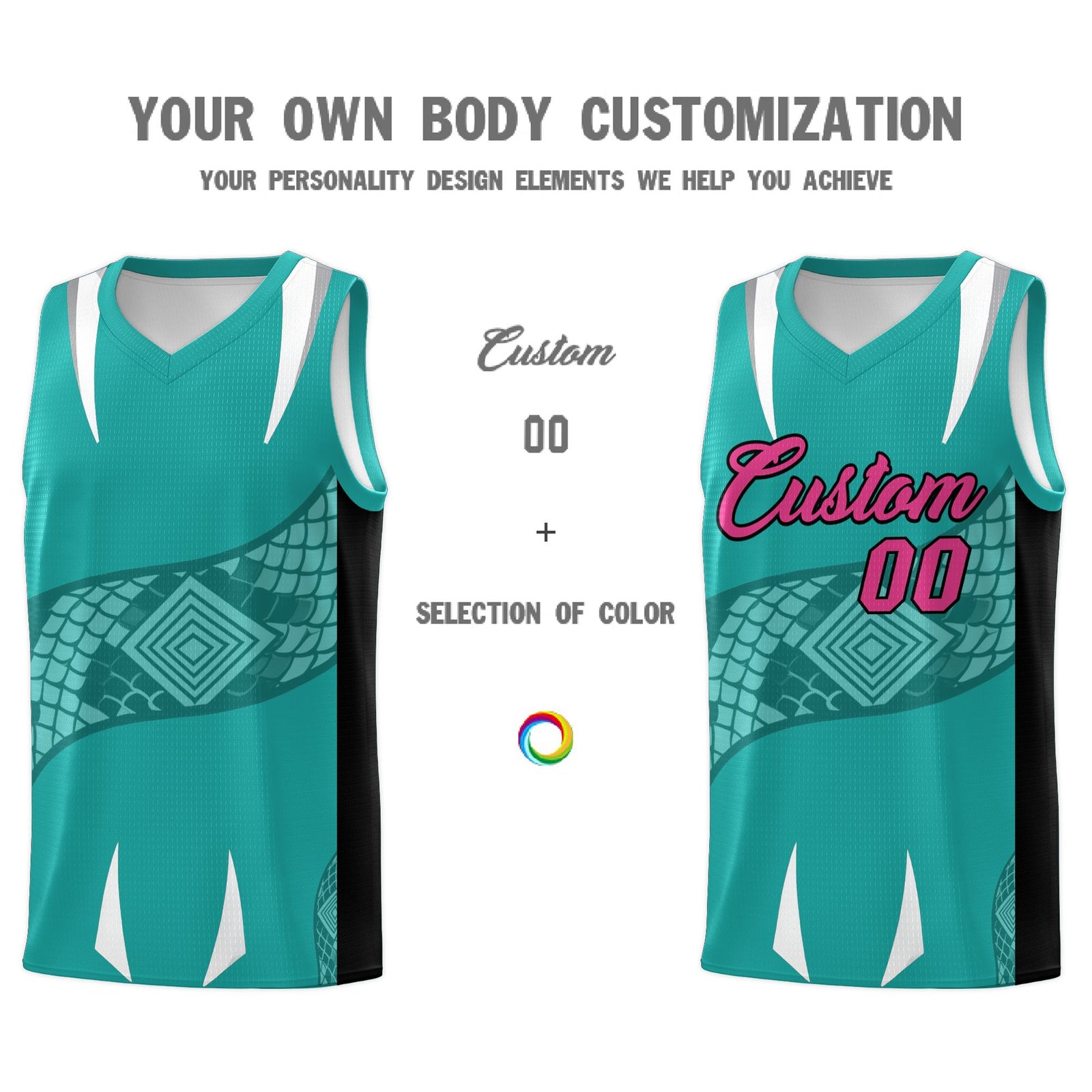 Custom Aqua Black Snake Scale Venomous Fang Lightweight Graffiti Pattern Basketball Suit Jersey