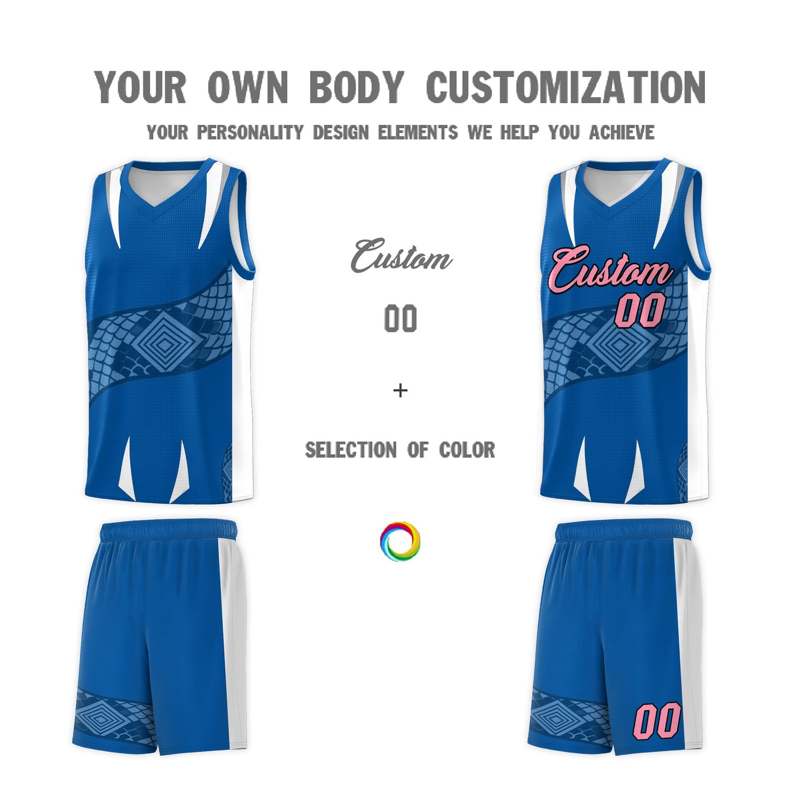 Custom Royal White Snake Scale Venomous Fang Lightweight Graffiti Pattern Basketball Suit Jersey
