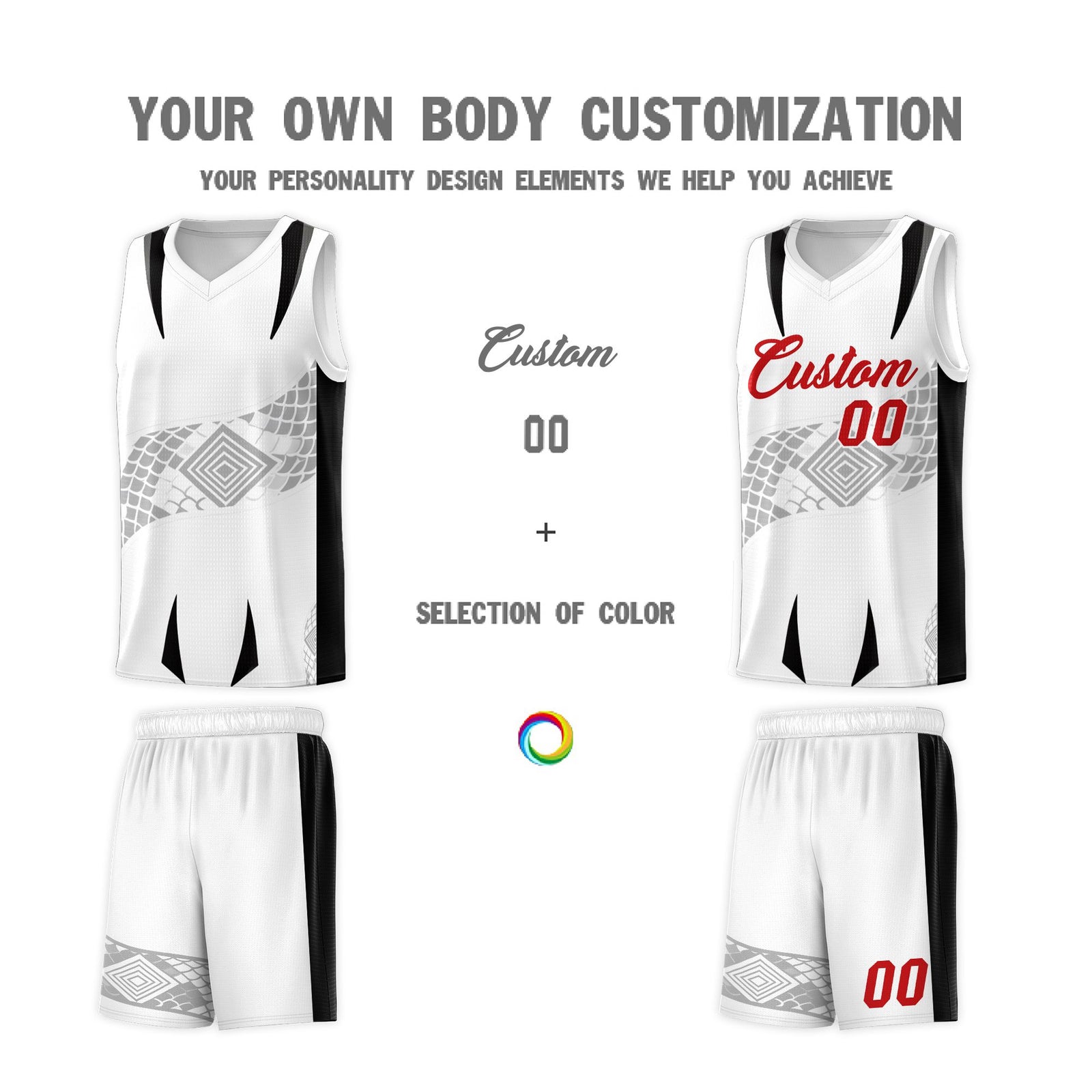 Custom White Black Snake Scale Venomous Fang for Leagues Graffiti Pattern Basketball Suit Jersey
