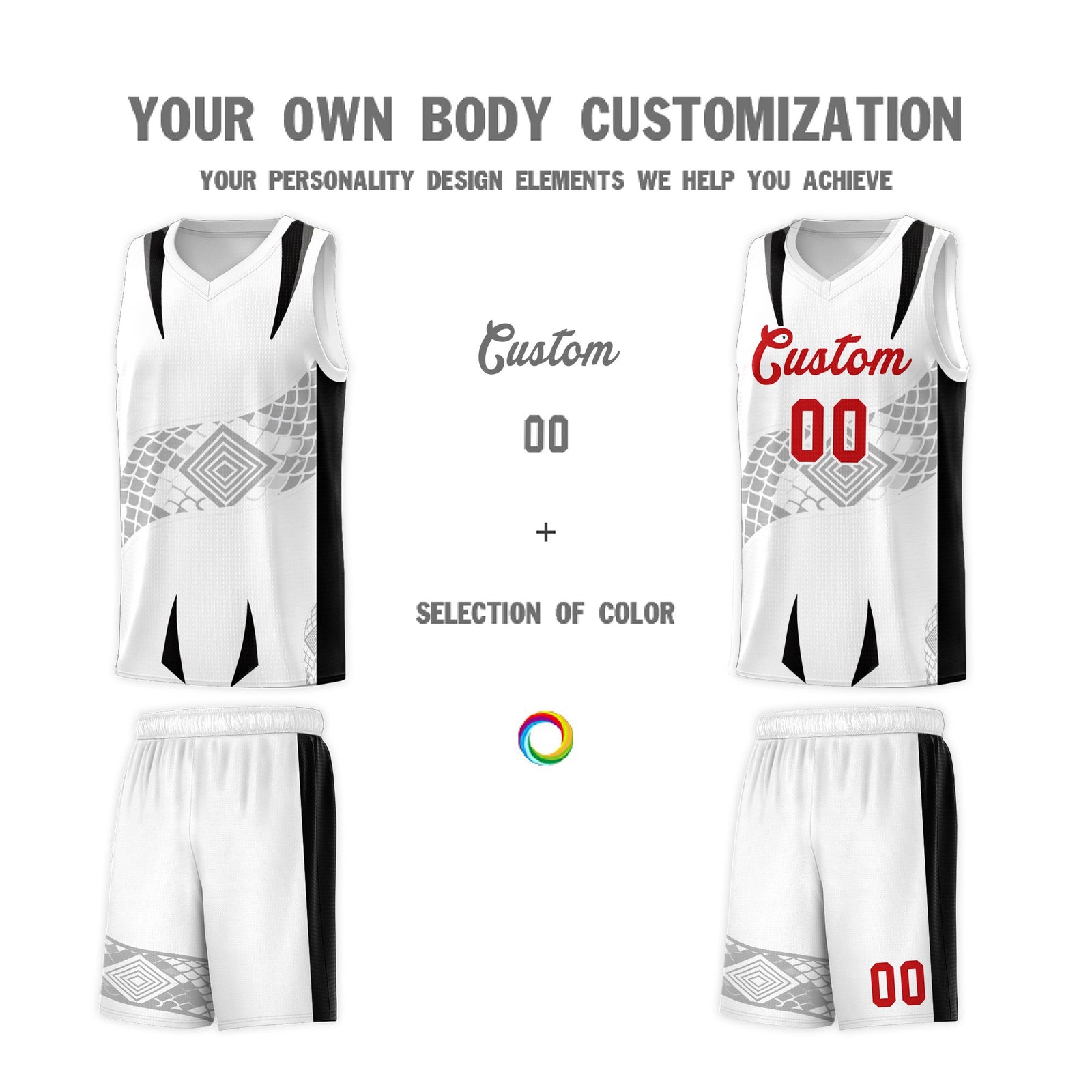 Custom White Black Snake Scale Venomous Fang for Leagues Graffiti Pattern Basketball Suit Jersey