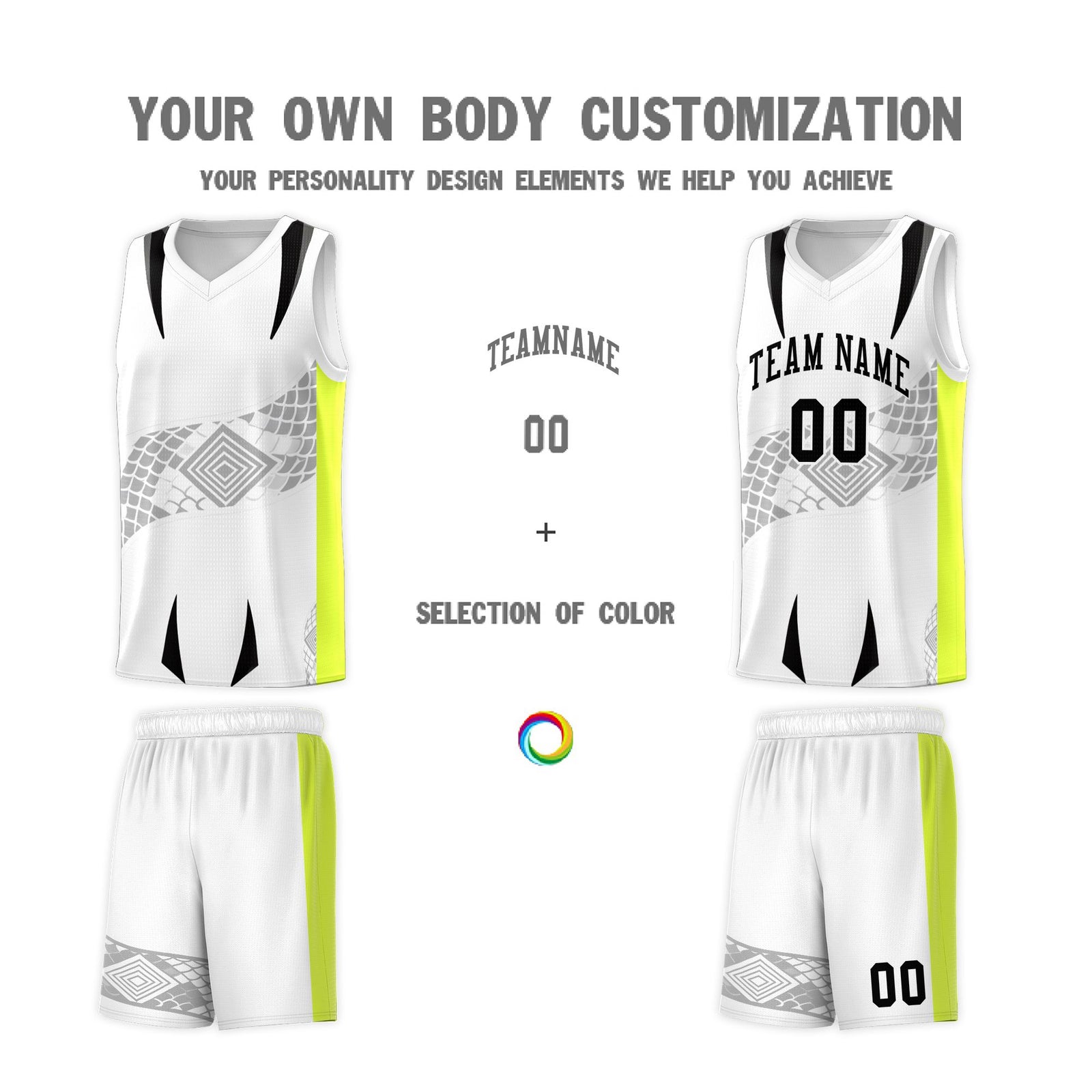 Custom White Neon Green Snake Scale Venomous Fang for Clubs Graffiti Pattern Basketball Suit Jersey