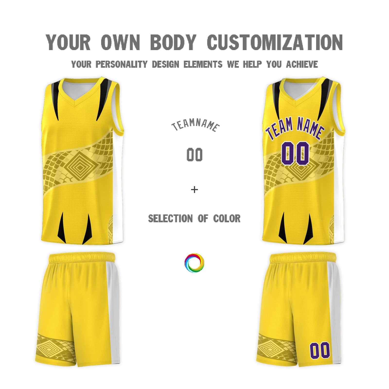 Custom Gold White Snake Scale Venomous Fang for Leagues Graffiti Pattern Basketball Suit Jersey