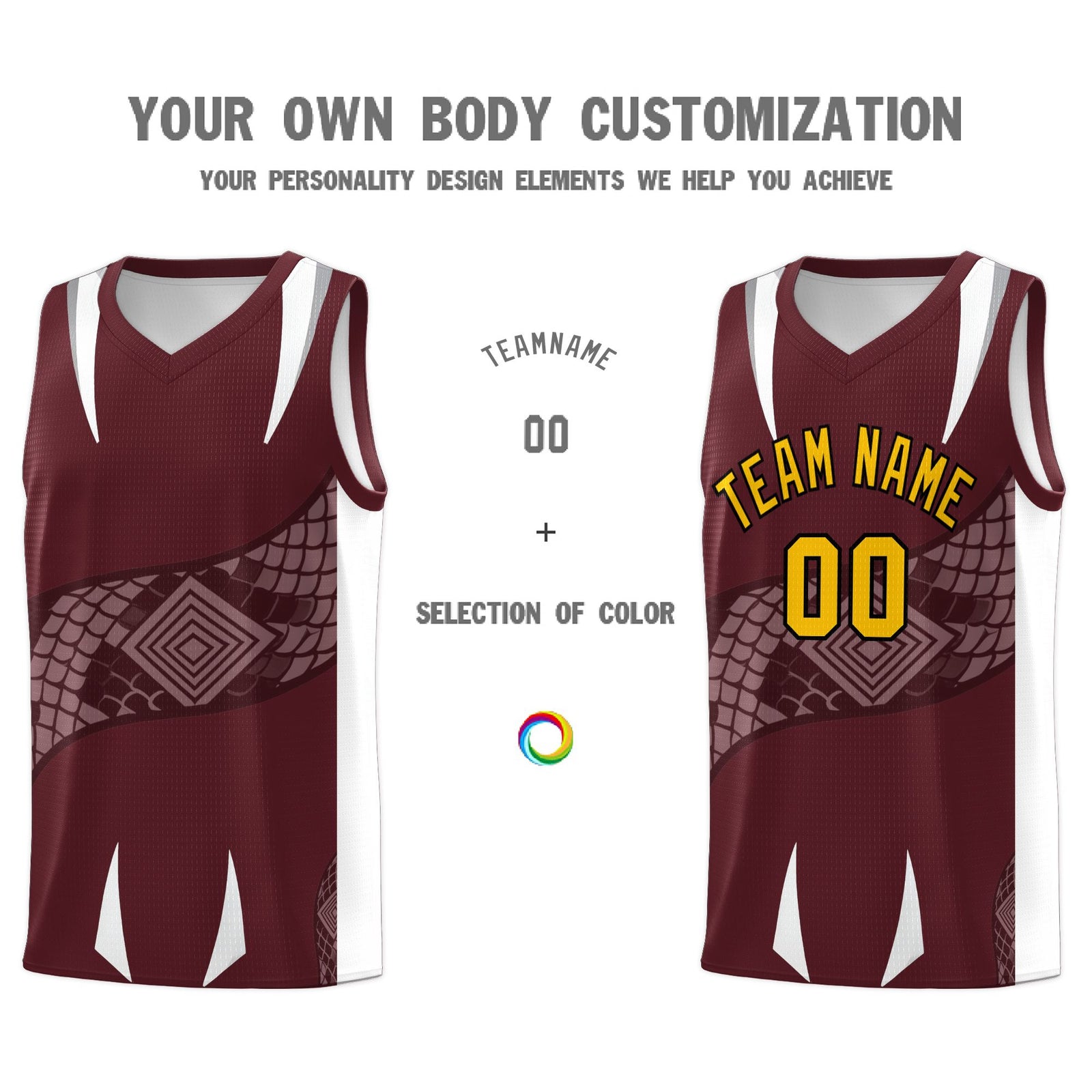Custom Burgundy White Snake Scale Venomous Fang Drapable Graffiti Pattern Basketball Suit Jersey