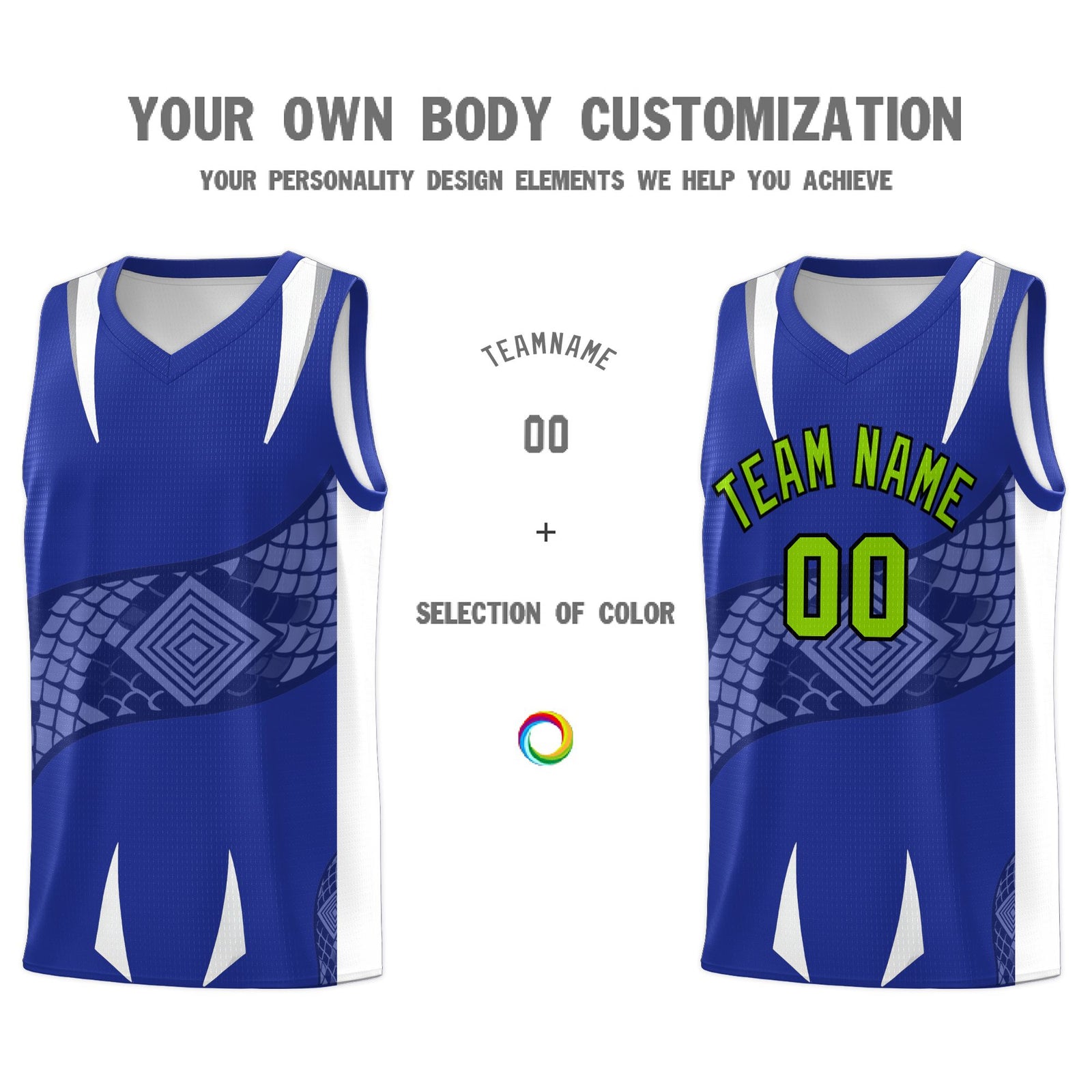 Custom Royal White Snake Scale Venomous Fang Drapable Graffiti Pattern Basketball Suit Jersey