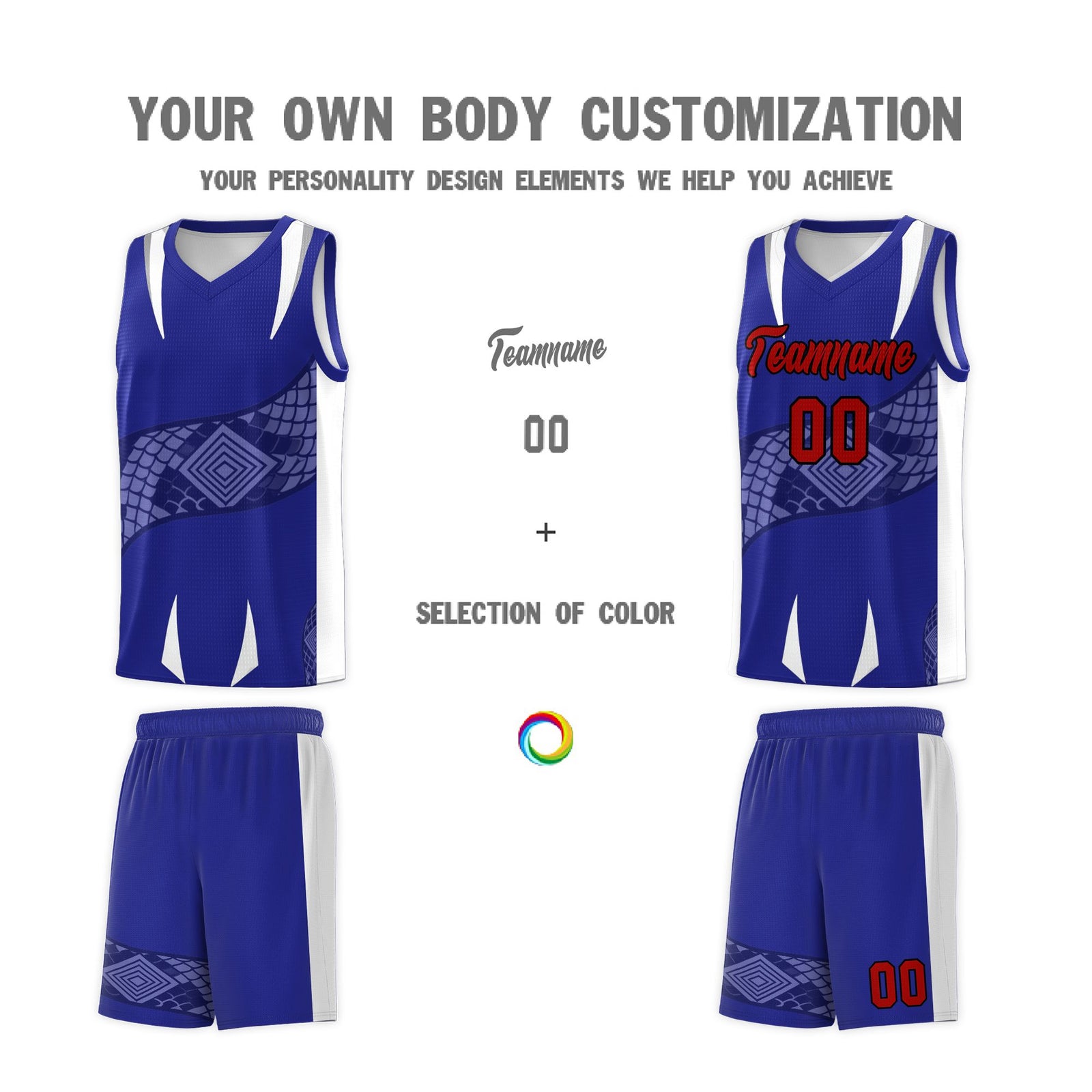 Custom Royal White Snake Scale Venomous Fang Drapable Graffiti Pattern Basketball Suit Jersey