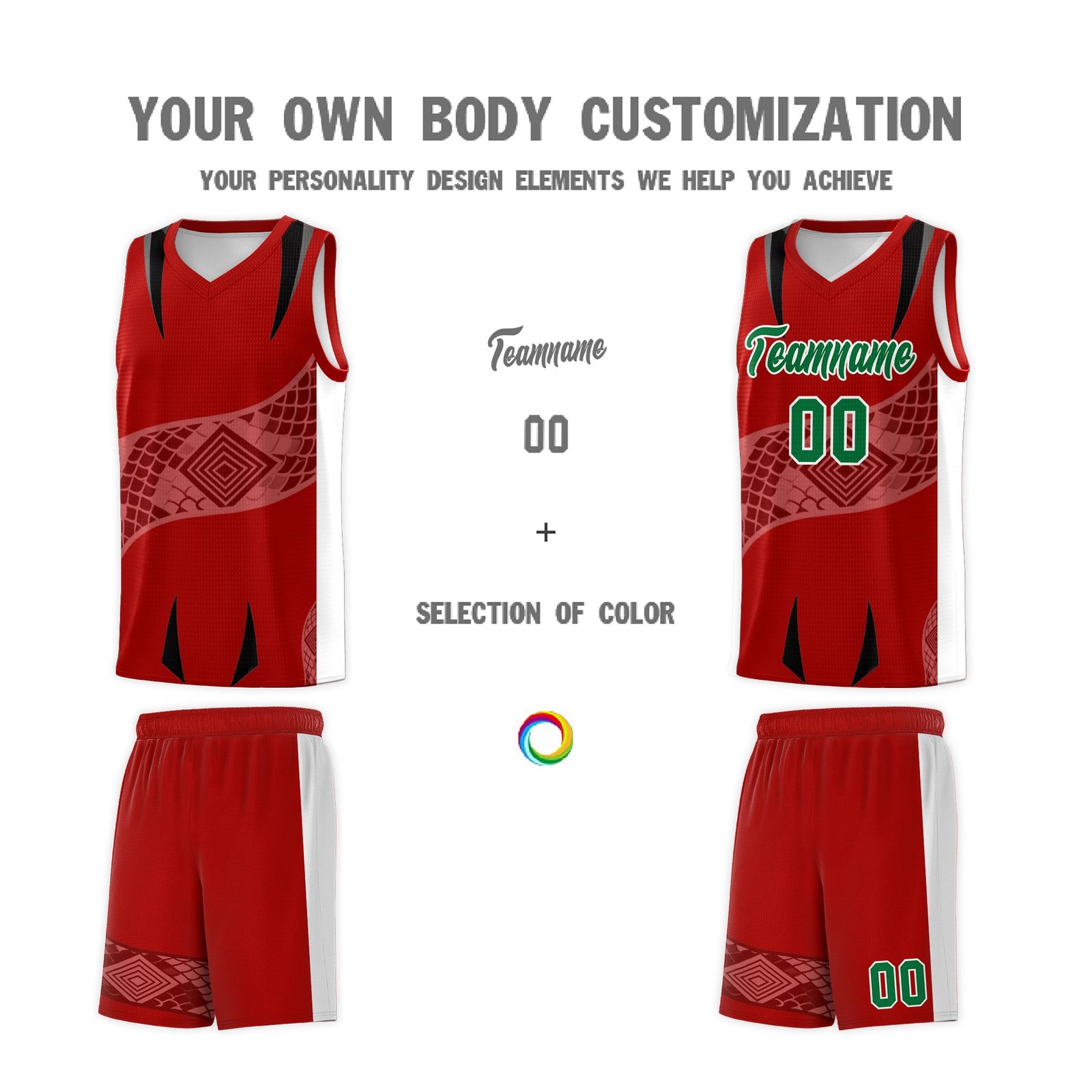 Custom Red White Snake Scale Venomous Fang for Clubs Graffiti Pattern Basketball Suit Jersey