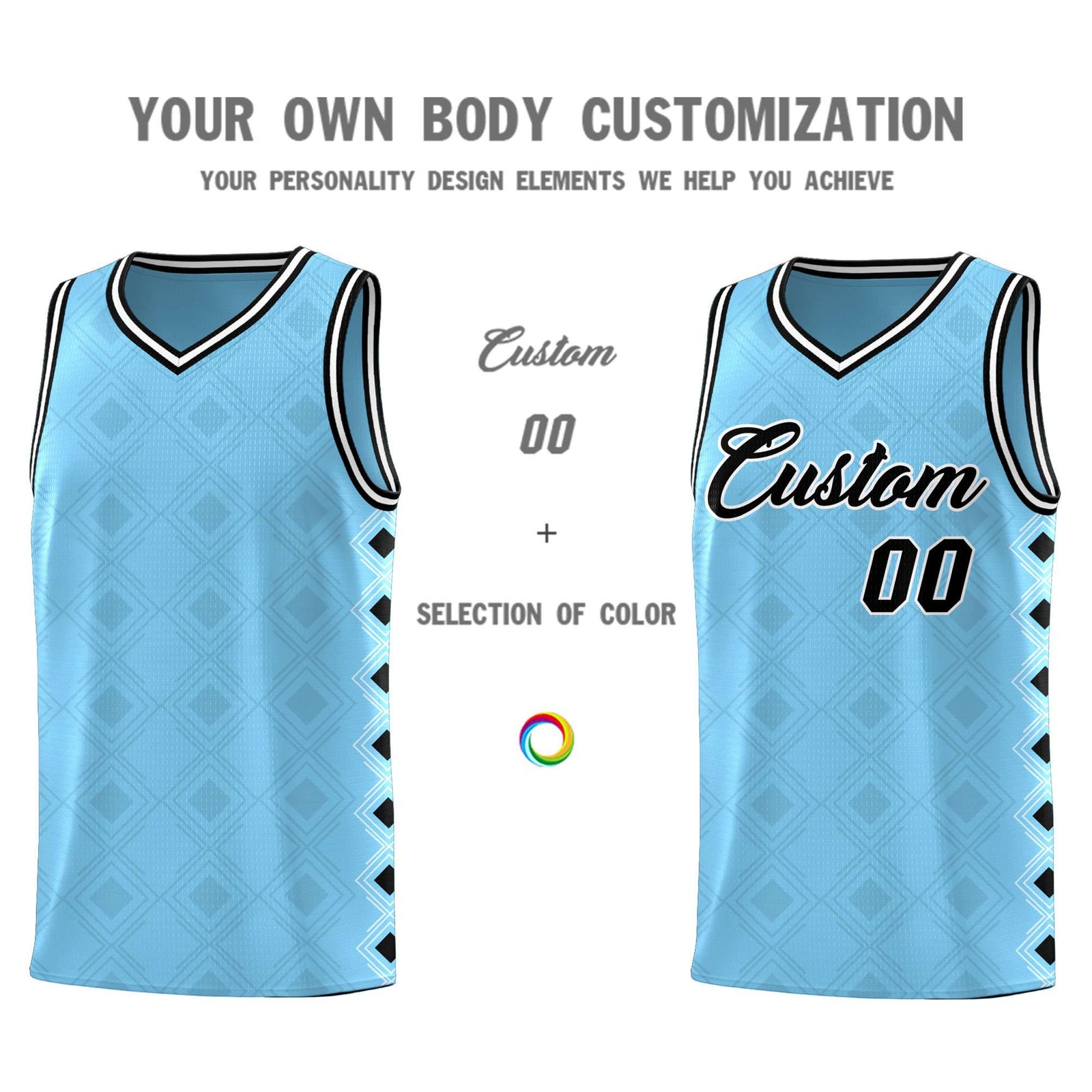 Custom Light Blue Side Blocks Sports Uniform Basketball Jersey