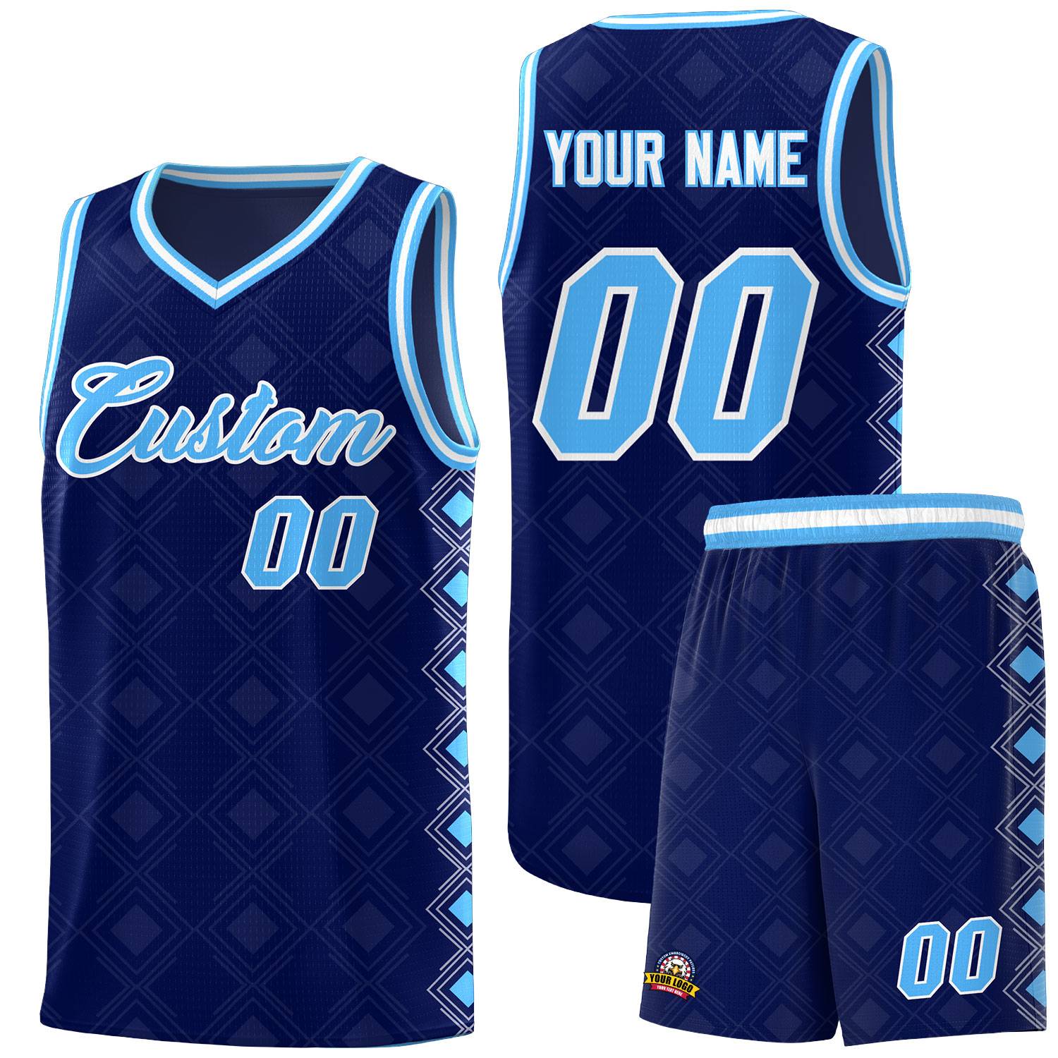 Custom Navy Side Blocks Sports Uniform Basketball Jersey