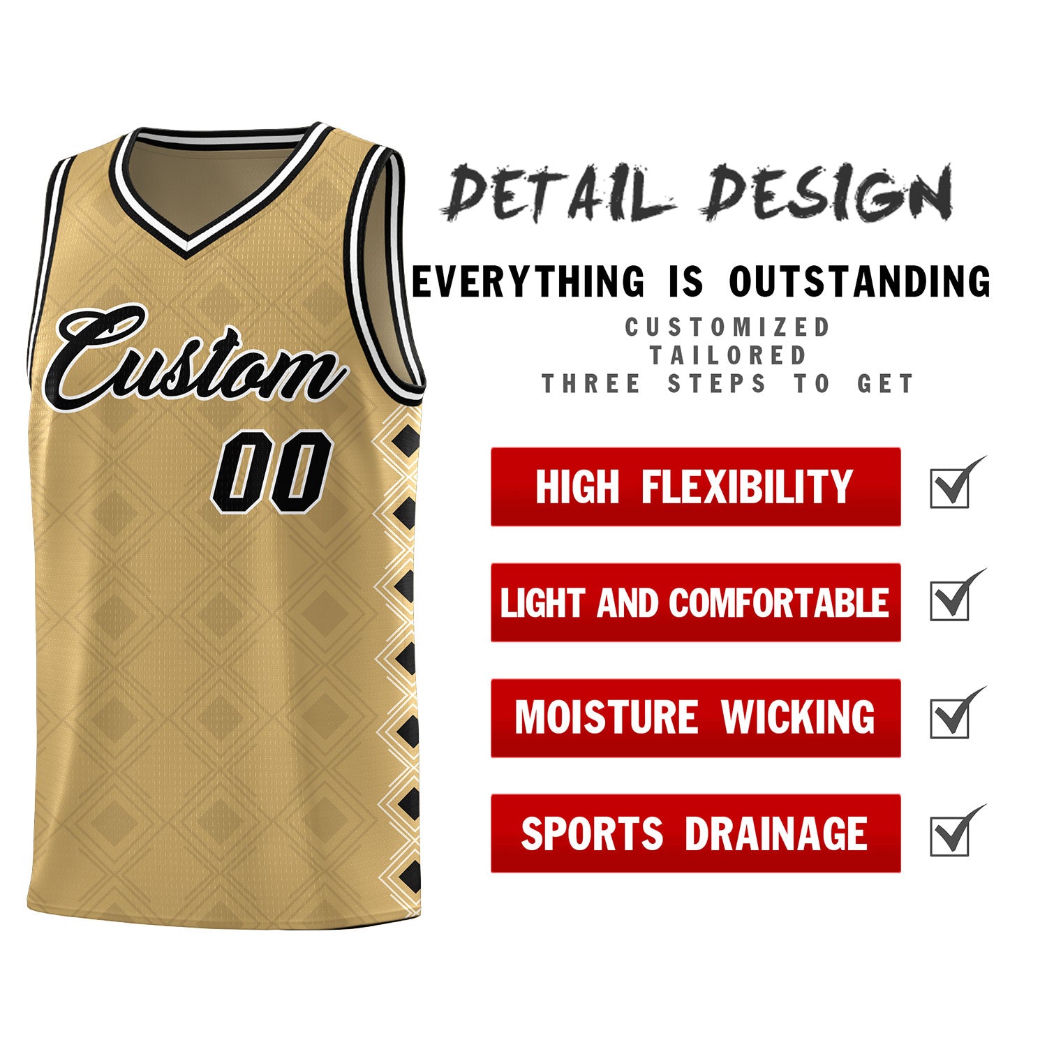 Custom Old Gold Side Blocks Sports Uniform Basketball Jersey