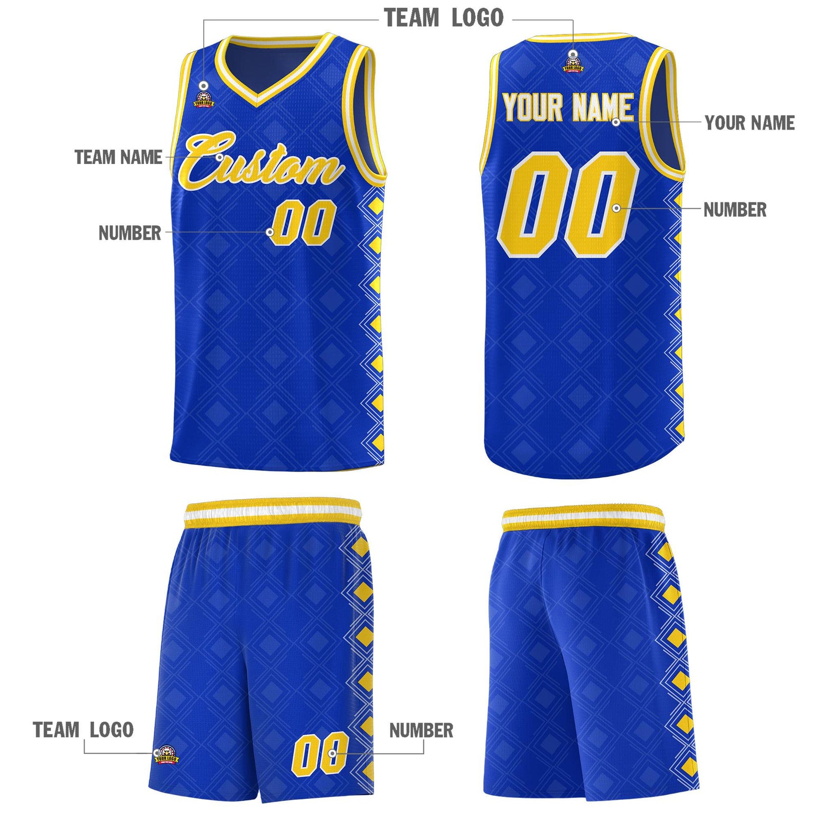 Custom Royal Side Blocks Sports Uniform Basketball Jersey