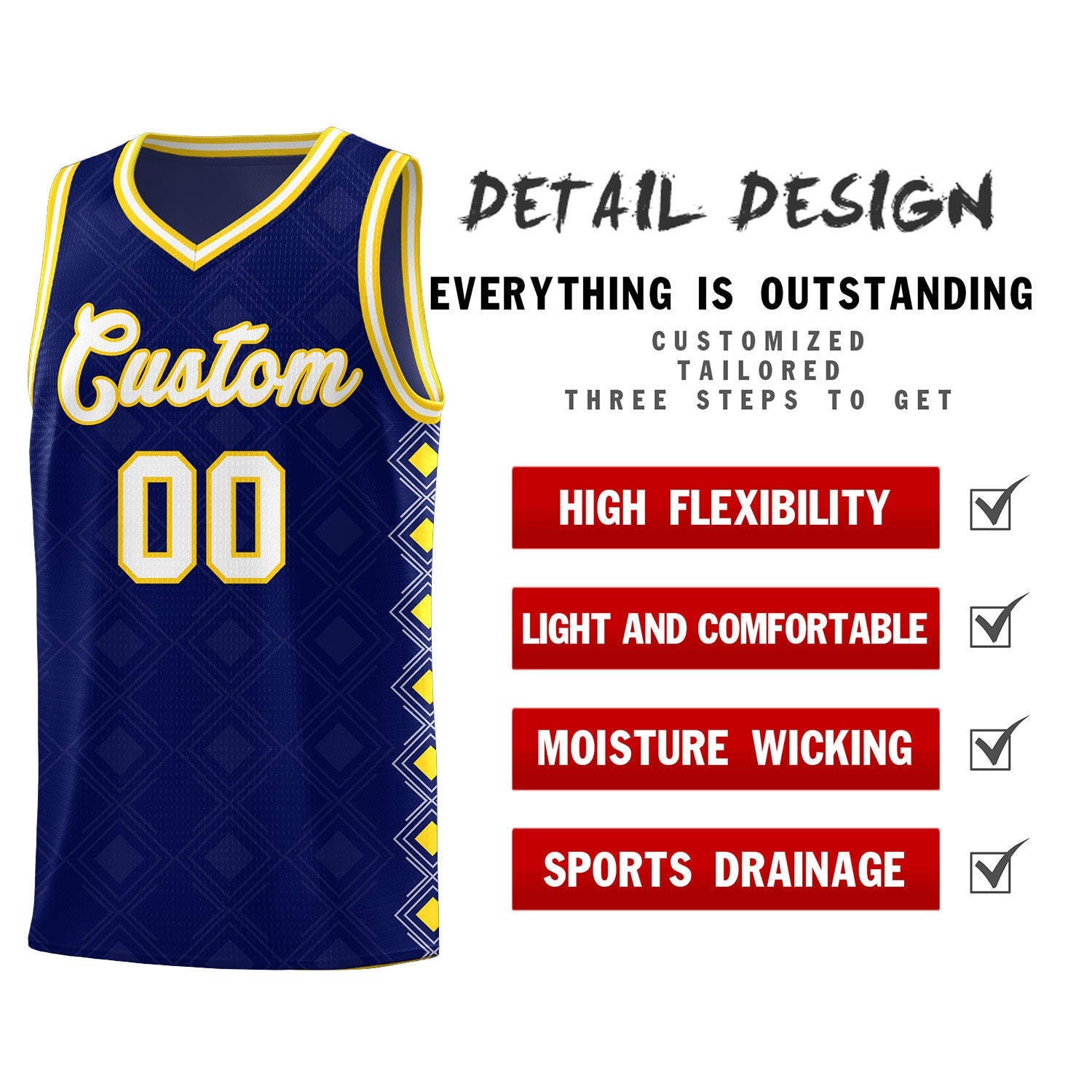 Custom Navy Side Blocks Sports Uniform Basketball Jersey