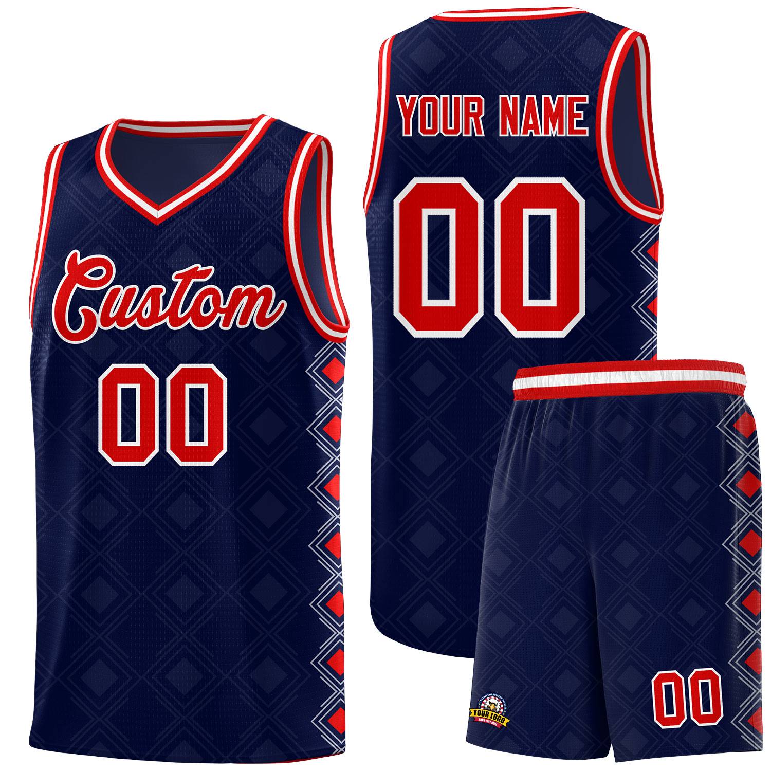 Custom Navy Side Blocks Sports Uniform Basketball Jersey