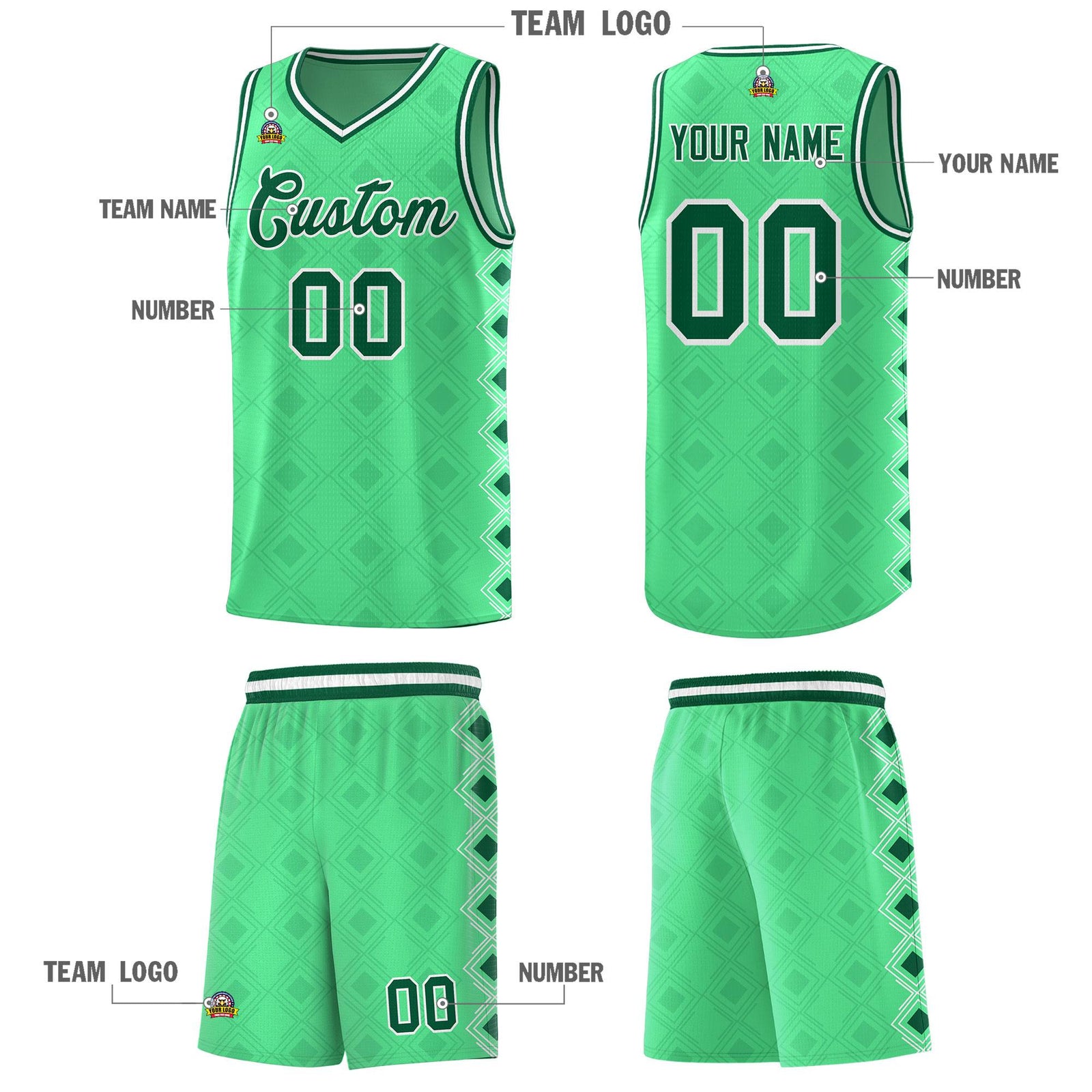 Custom Bright Green Side Blocks Sports Uniform Basketball Jersey