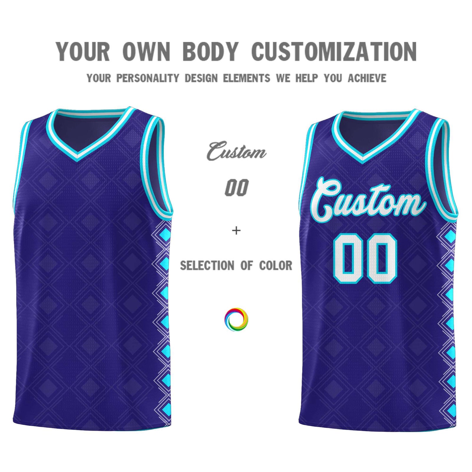Custom Royal Side Blocks Sports Uniform Basketball Jersey